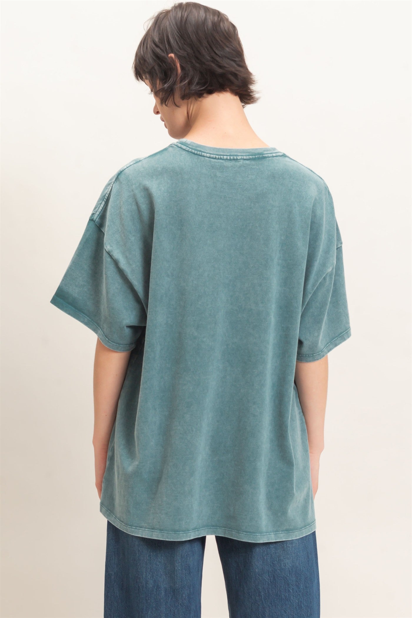 Wholesale Mineral Wash Oversized Crew Neck T-Shirts Clothing Tops DZ26C961 DARK TEAL DOUBLE ZERO