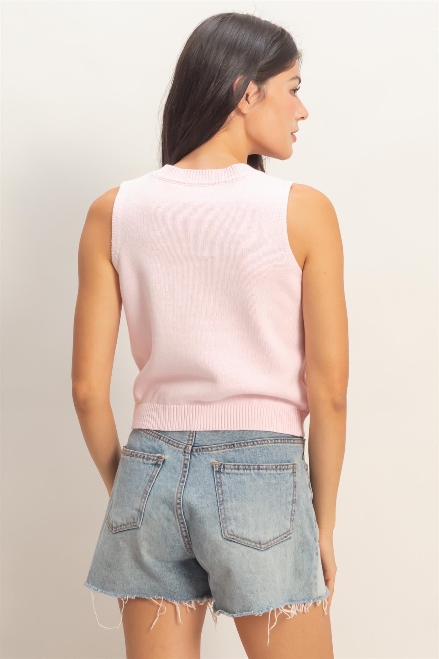 Wholesale Strawberry Sleeveless Knit Top Clothing Tops DZ26A035 SOFT PINK DOUBLE ZERO
