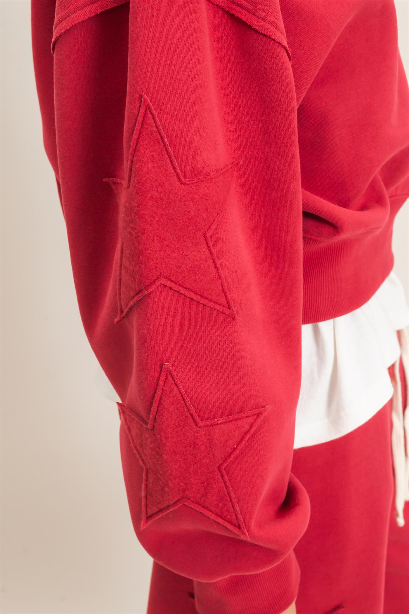 Wholesale Star Patch Sleeve Sweatshirt Sweatshirts DZ26E888 DARK RED DOUBLE ZERO