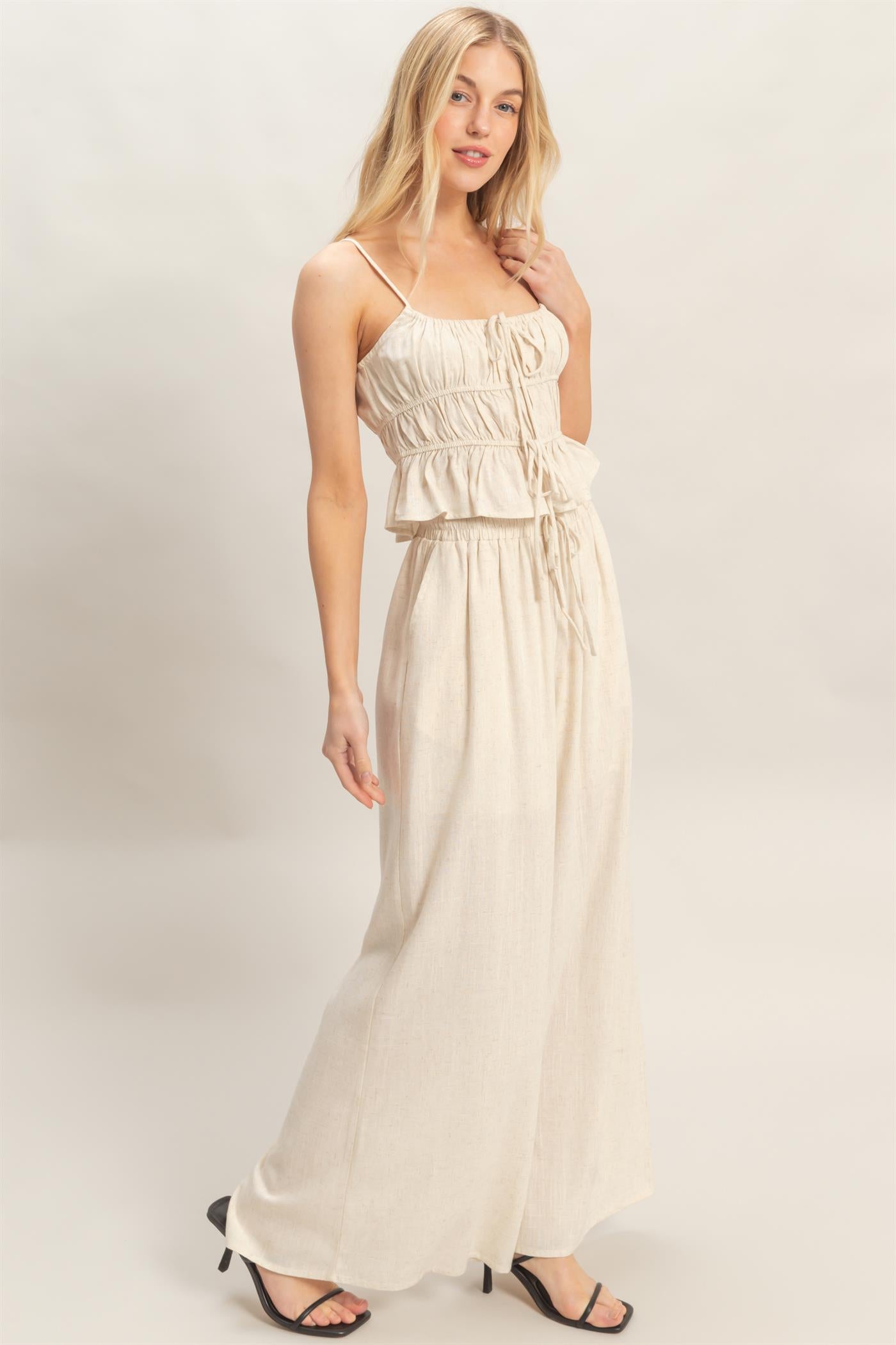 Wholesale Tiered Tank & Palazzo Set Clothing HF26C316-SET-D OATMEAL HYFVE