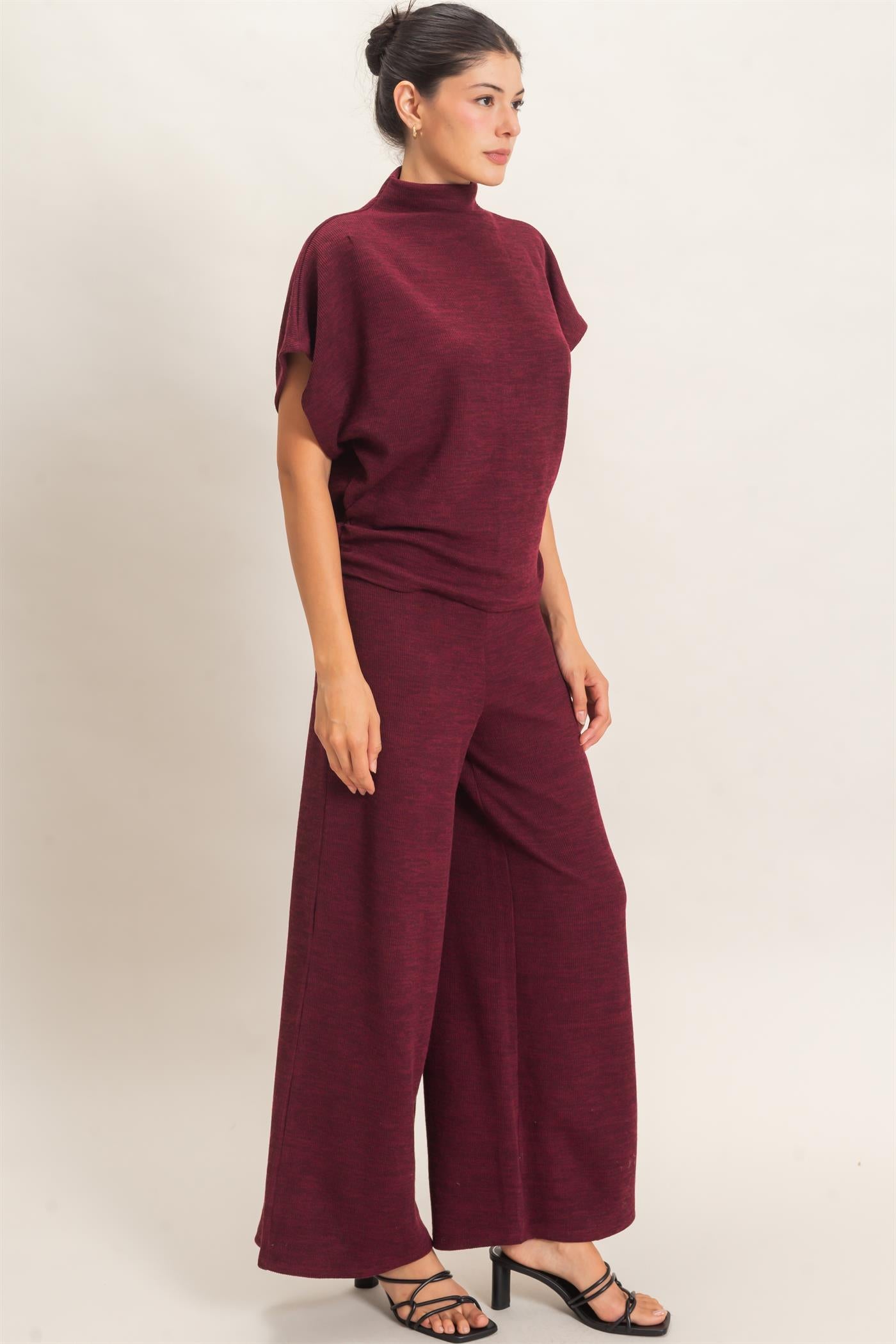 Wholesale Dolman Sleeve Top And Pant Set Clothing HF26F225-SET-D BURGUNDY HYFVE