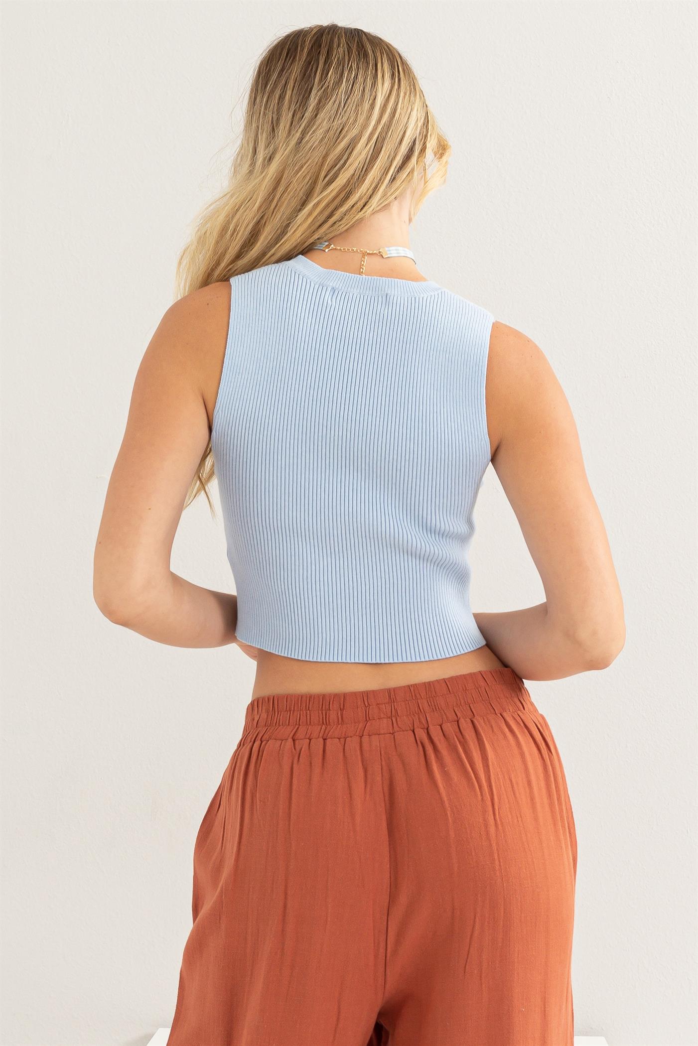 Wholesale Ribbed Cutout Knit Tank Top Clothing Tops DZ24A558 BABY BLUE DOUBLE ZERO