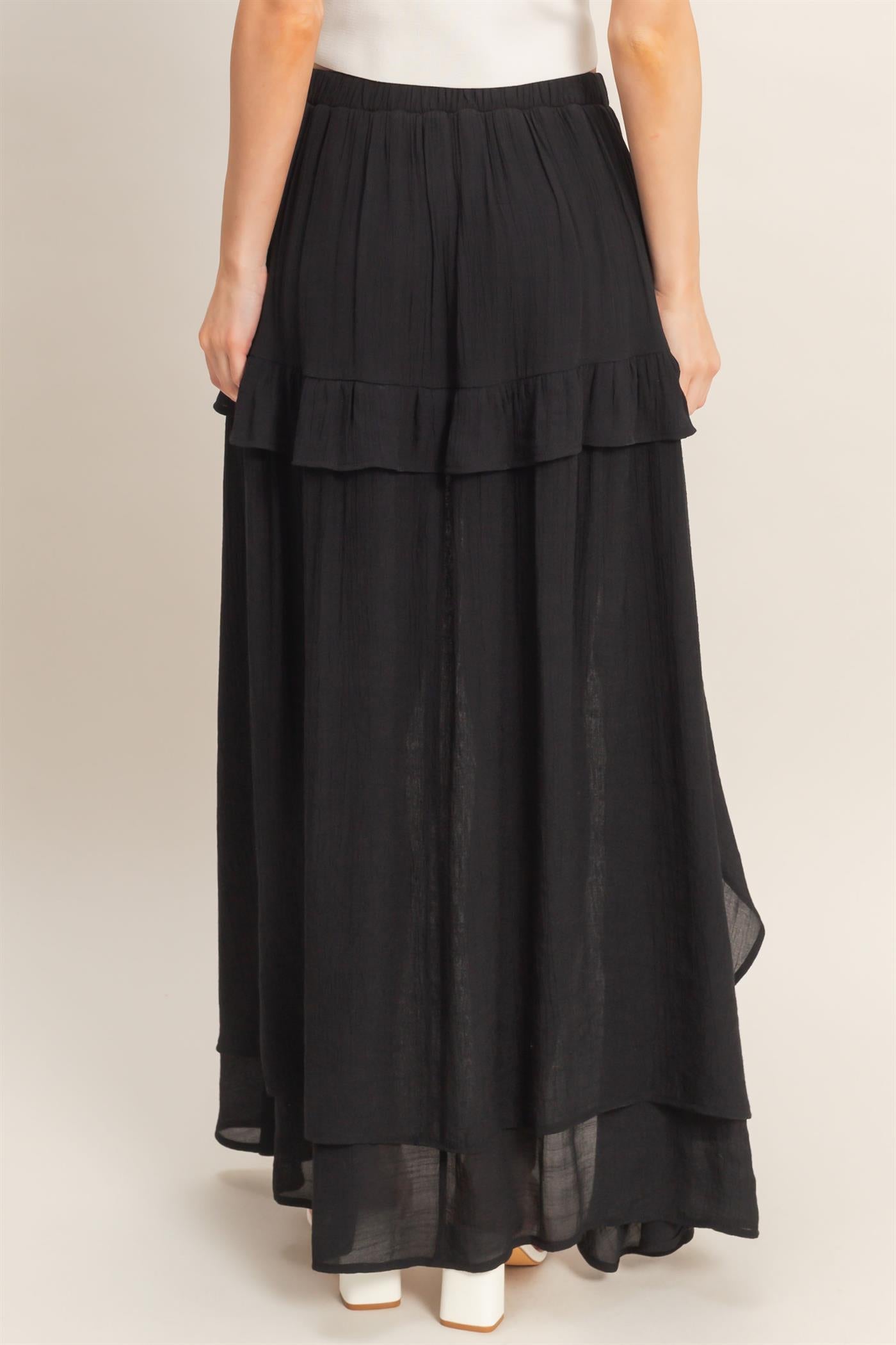 Wholesale Tiered Ruffle High-Low Skirt Skirts HF26C194 BLACK HYFVE