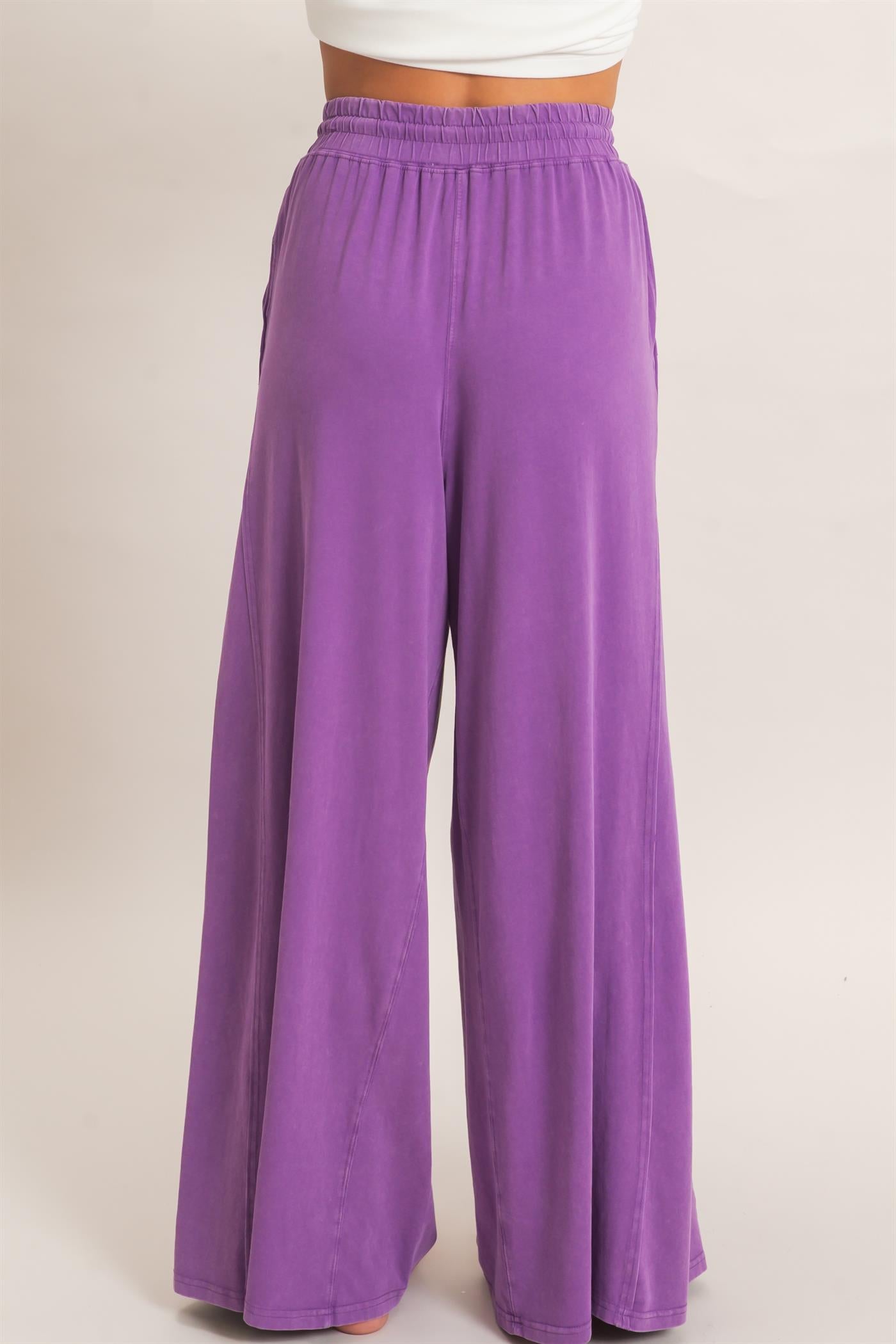 Wholesale Wide Leg Mineral Wash Pants Pants DZ26F406 PLUM DOUBLE ZERO