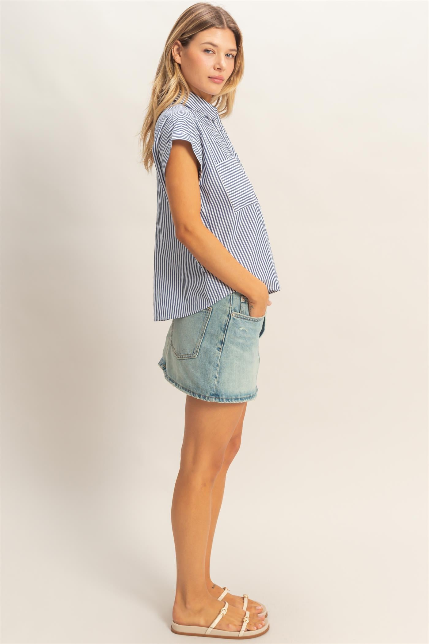 Wholesale Button-Up Striped Shirt Shirts HF26E429-D NAVY HYFVE