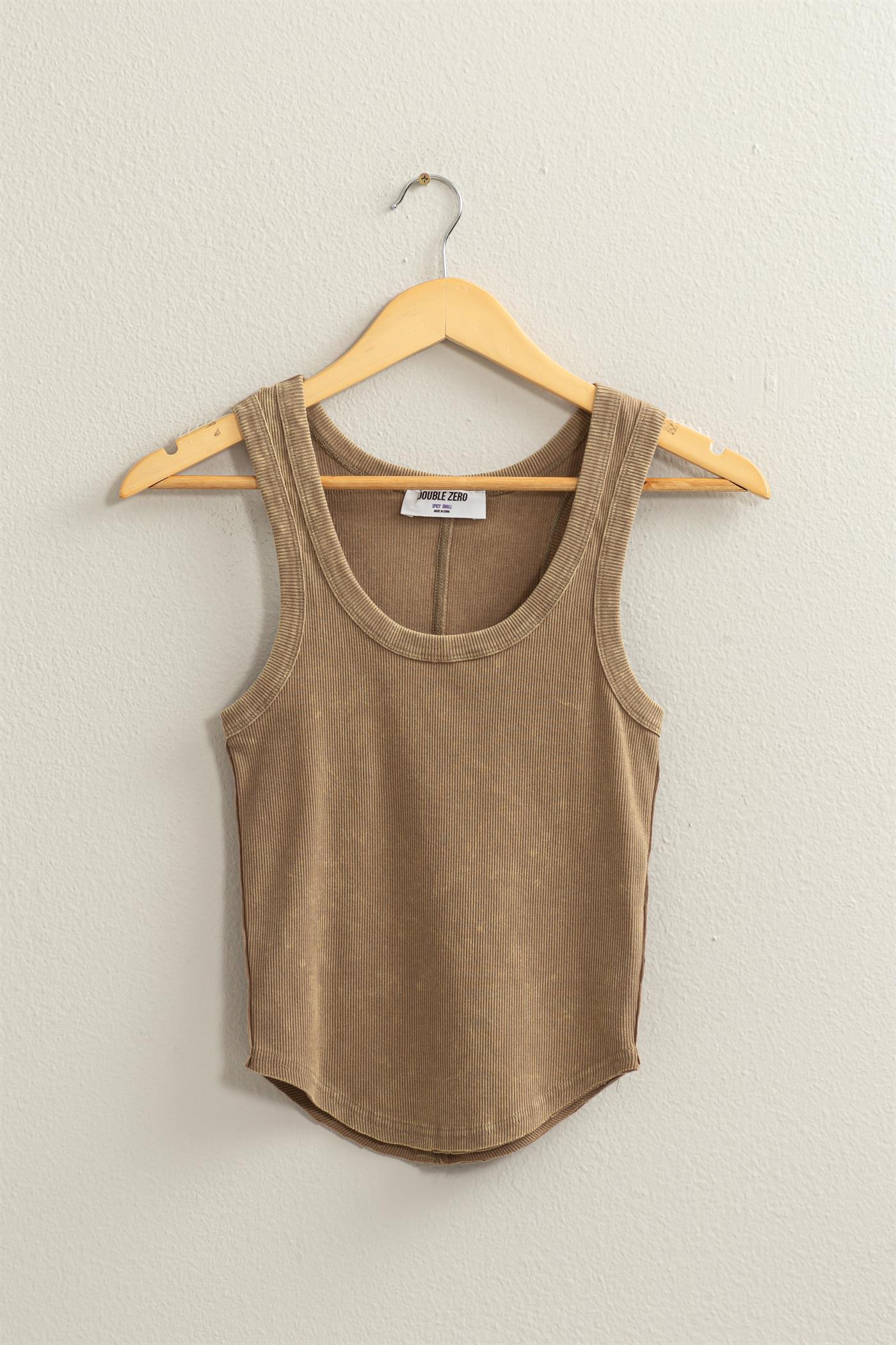Wholesale Acid Washed Tank Top Clothing Tops DZ24A649-D MOCHA BROWN DOUBLE ZERO