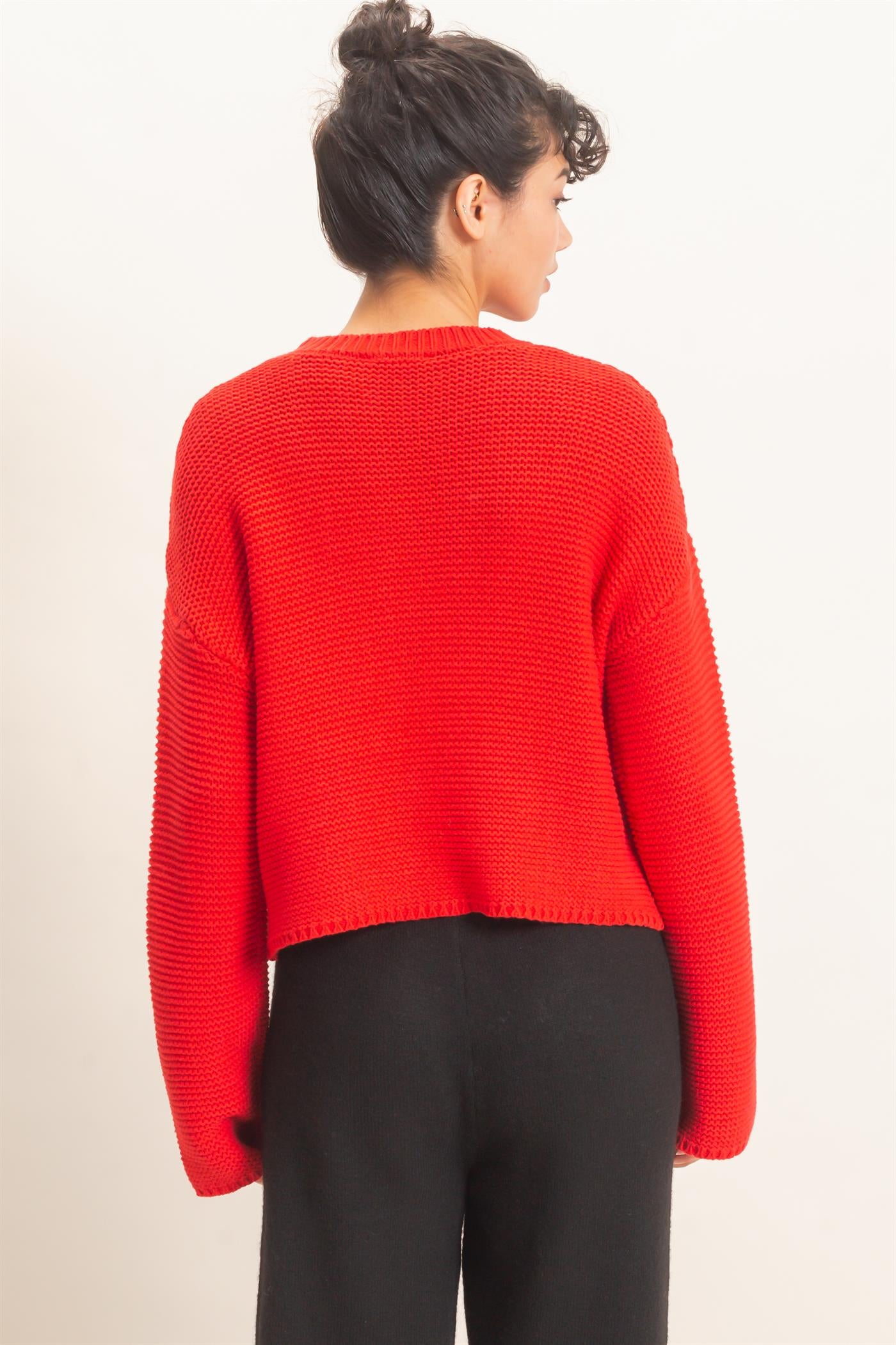 Wholesale Textured Knit Crew Neck Sweater Sweaters DZ26F395 RED DOUBLE ZERO