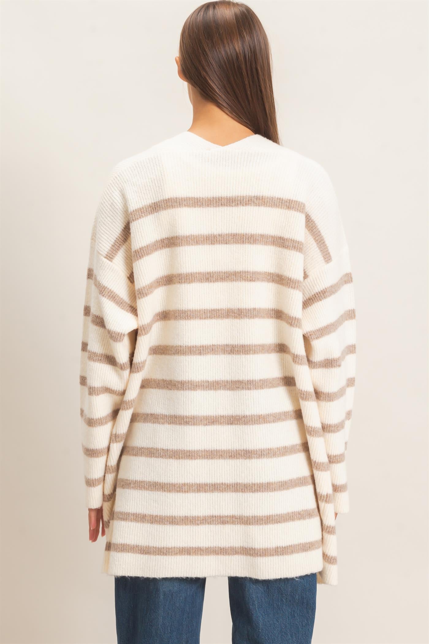 Wholesale Open Front Stripe Cardigan Cardigans DZ26C342 SAND DOUBLE ZERO