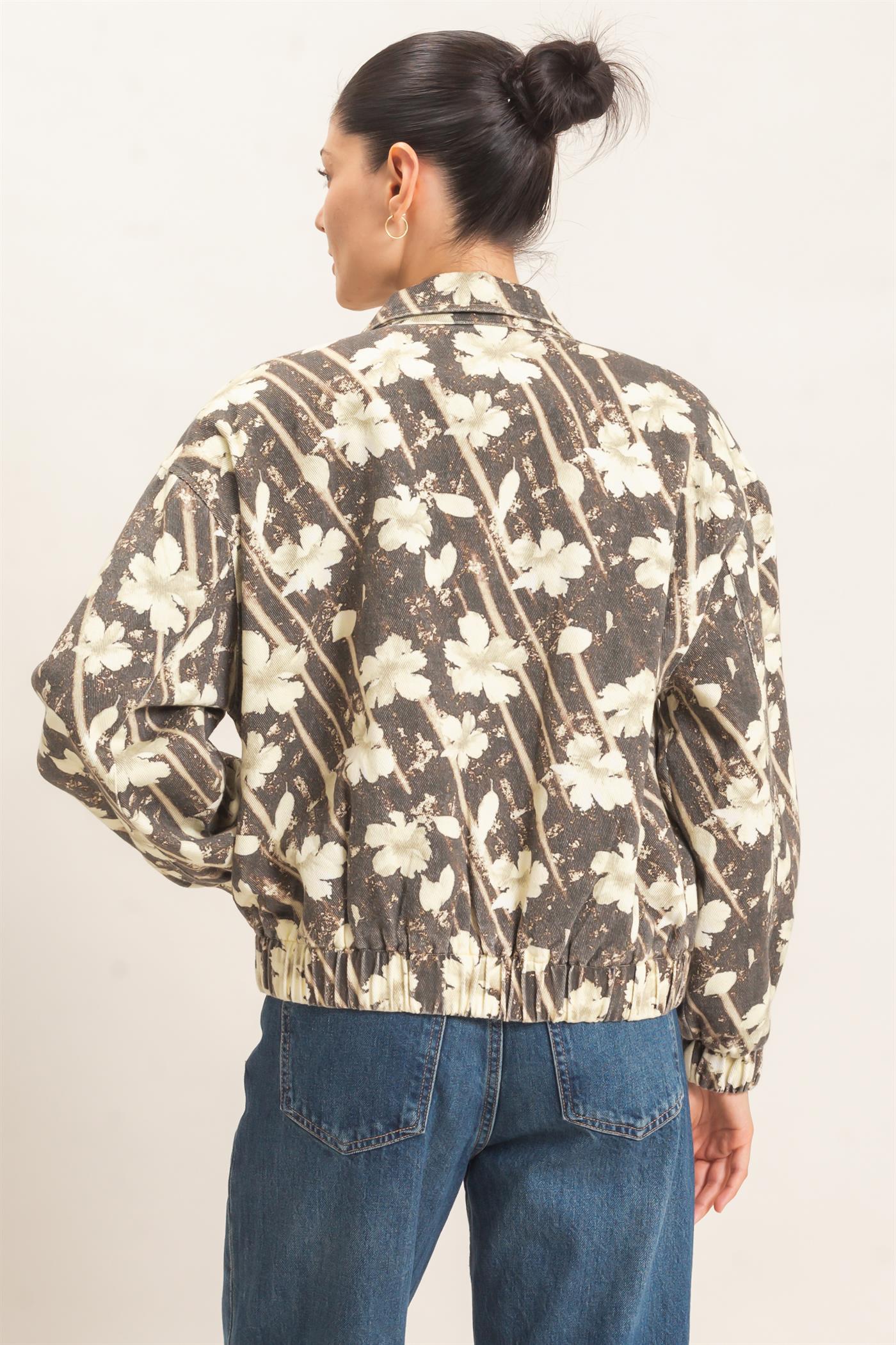 Wholesale Floral Zip-Up Bomber Jacket Bomber Jackets HF26C837 BROWN HYFVE