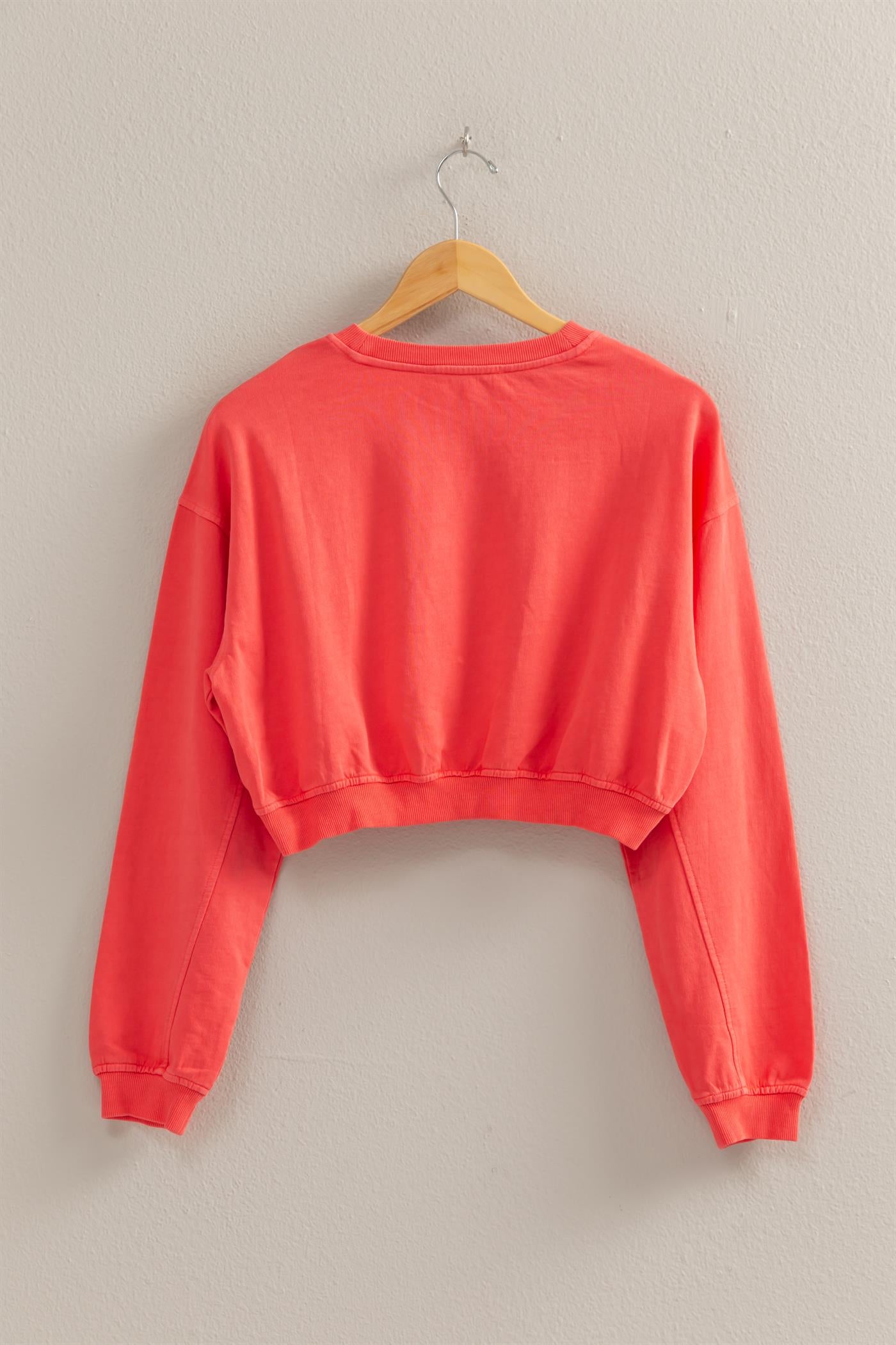 Wholesale Crew Neck Long Sleeve Crop Sweatshirt Sweatshirts DZ25A923 CORAL DOUBLE ZERO