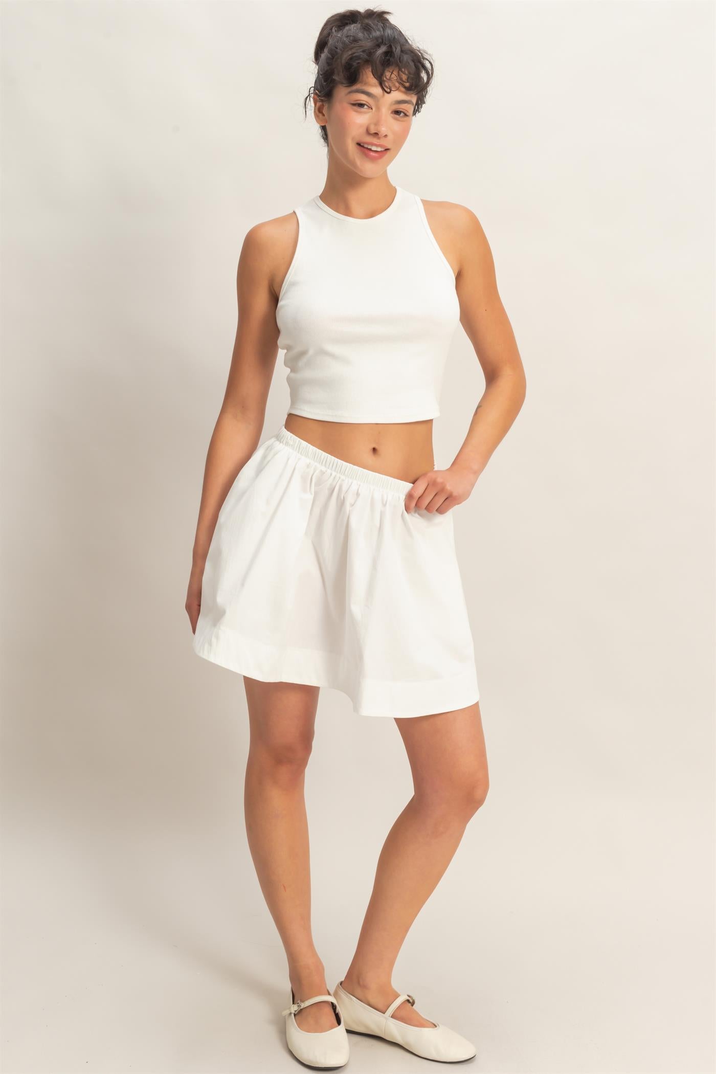 Wholesale Sleeveless Ribbed Top And Skirt Set Clothing DZ26C346-SET WHITE DOUBLE ZERO