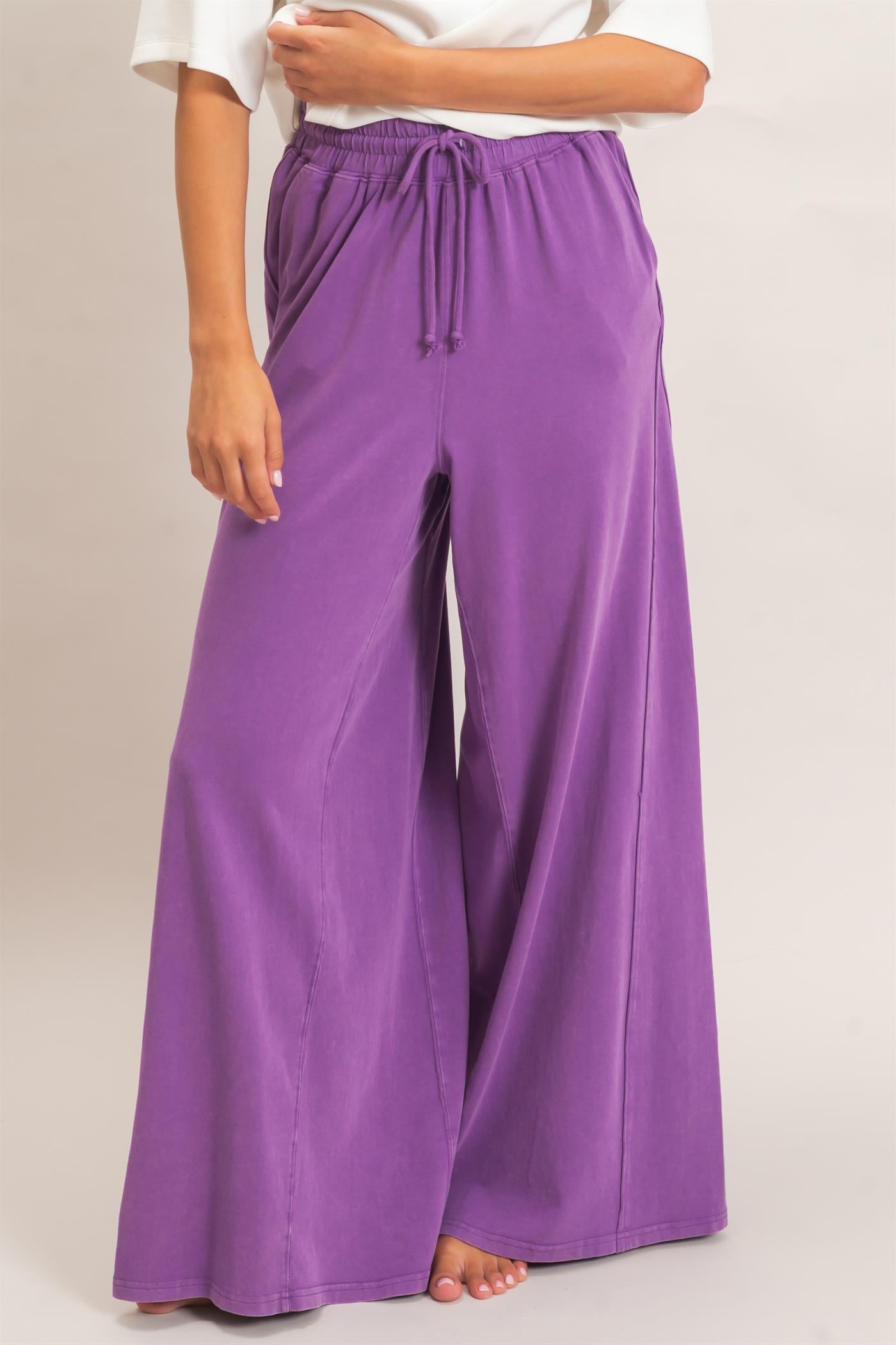 Wholesale Wide Leg Mineral Wash Pants Pants DZ26F406 PLUM DOUBLE ZERO