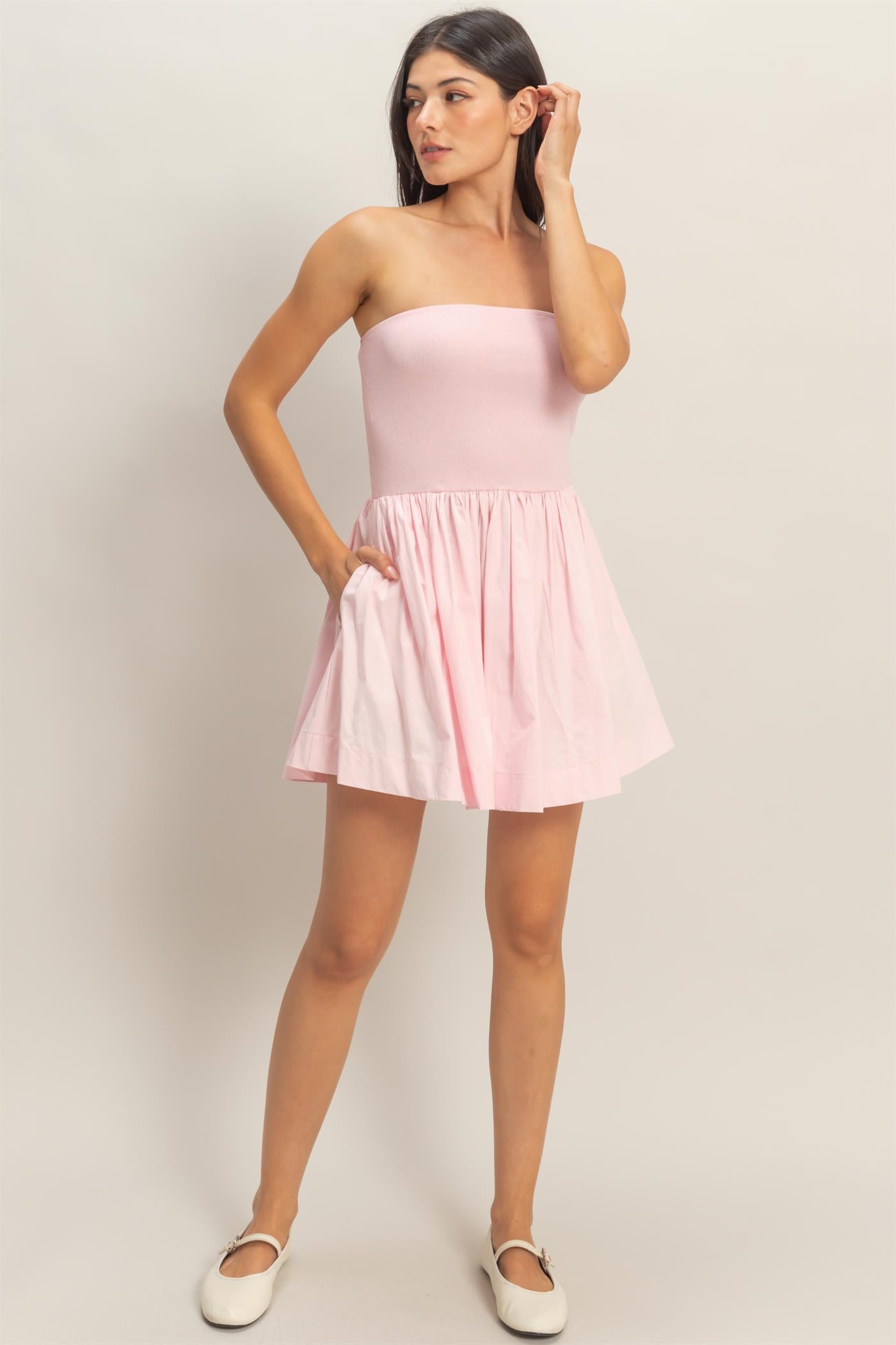 Wholesale Strapless Flowy Mini Dress Dresses DZ26C043 SOFT PINK DOUBLE ZERO