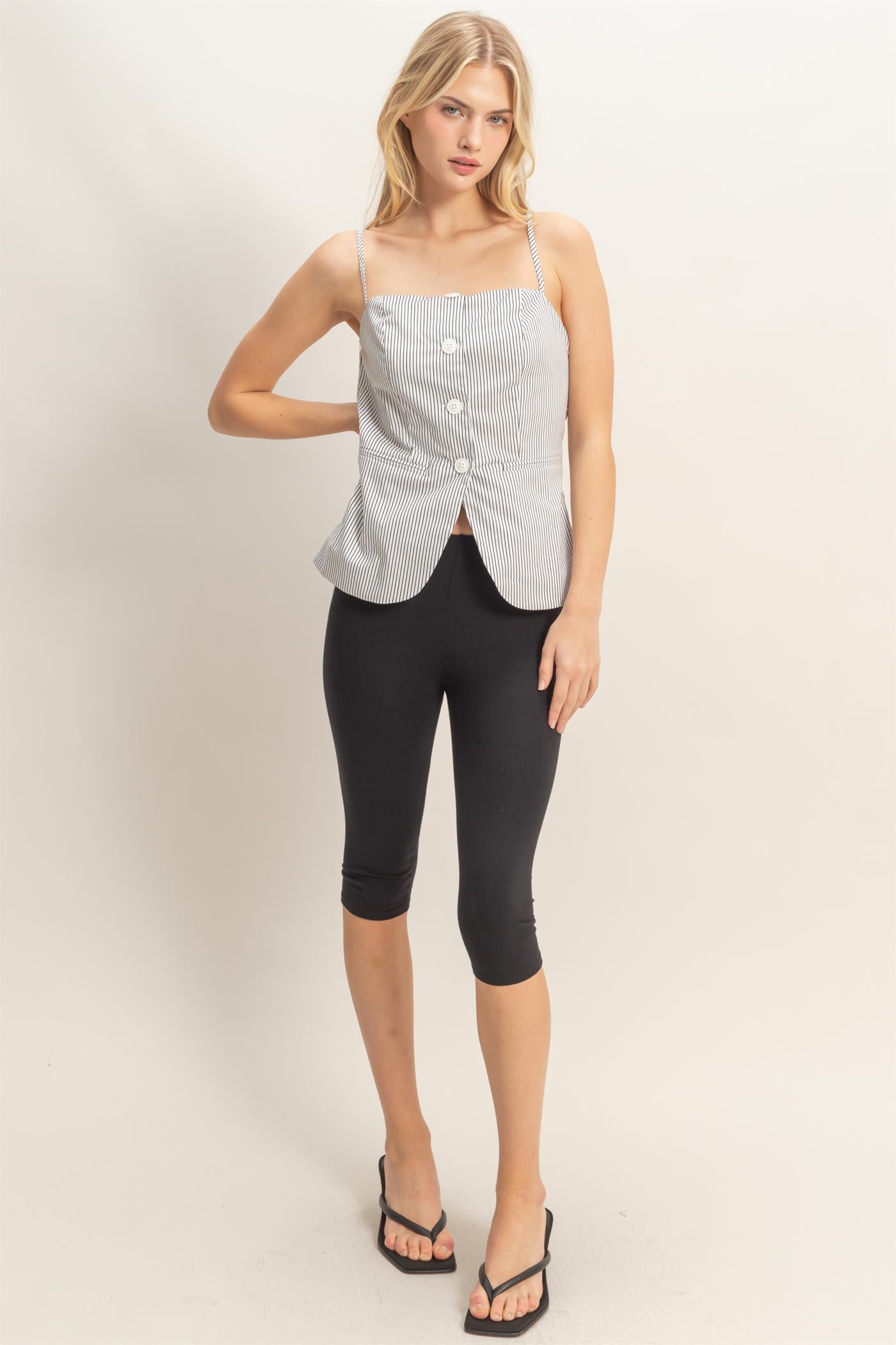 Wholesale Pinstripe Button Front Camisole Tank Tops HF25E715 WHITE HYFVE