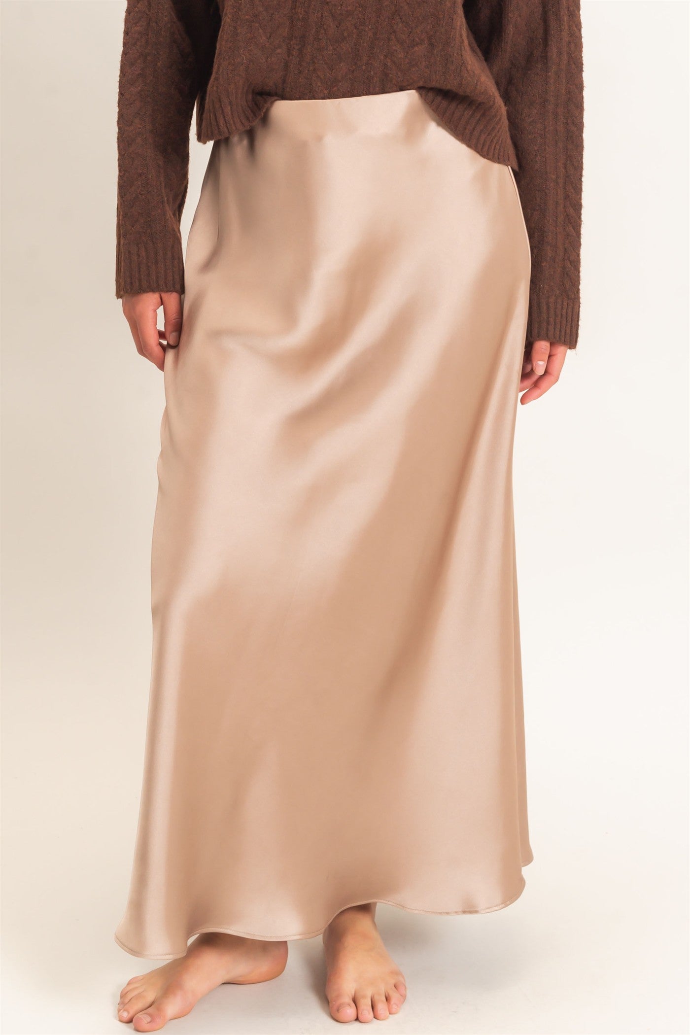 Wholesale Satin Maxi Skirt Skirts DZ26C970 DARK TAUPE DOUBLE ZERO