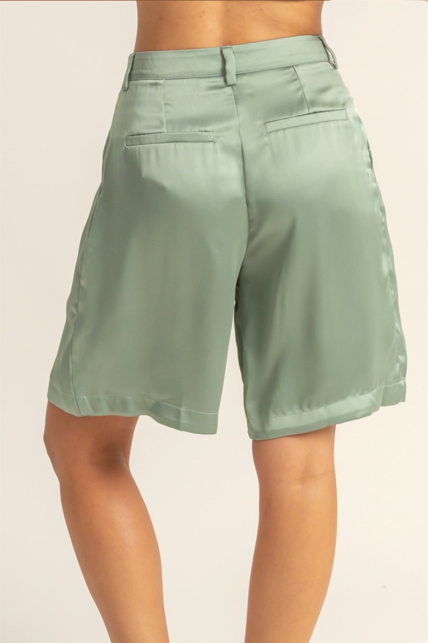 Wholesale High-Waist Pleated Satin Shorts Shorts DZ24E149 SAGE GREEN DOUBLE ZERO