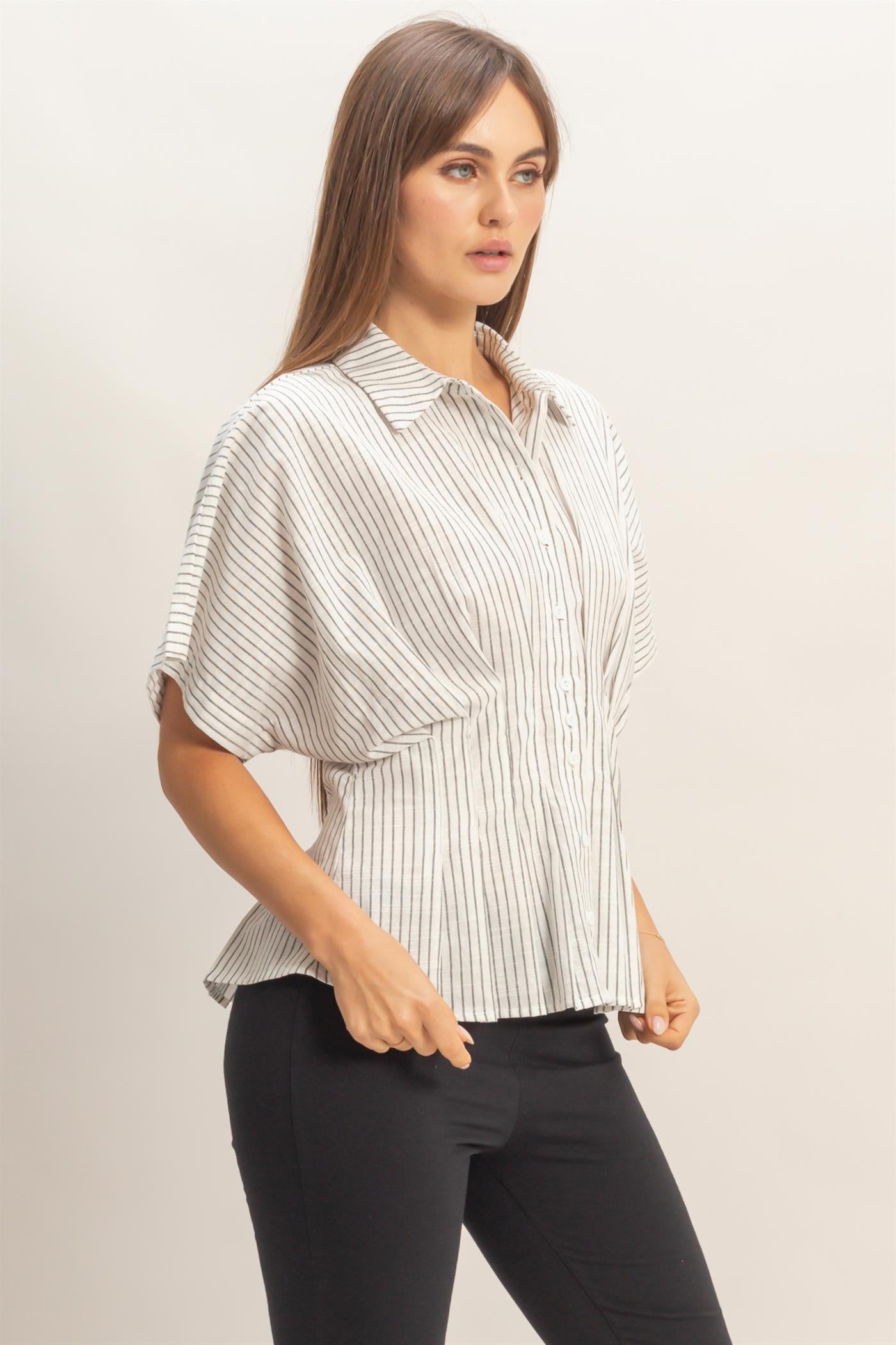 Wholesale Pleated Button-Up Shirt Shirts HF26A092 OFF WHITE DOUBLE ZERO