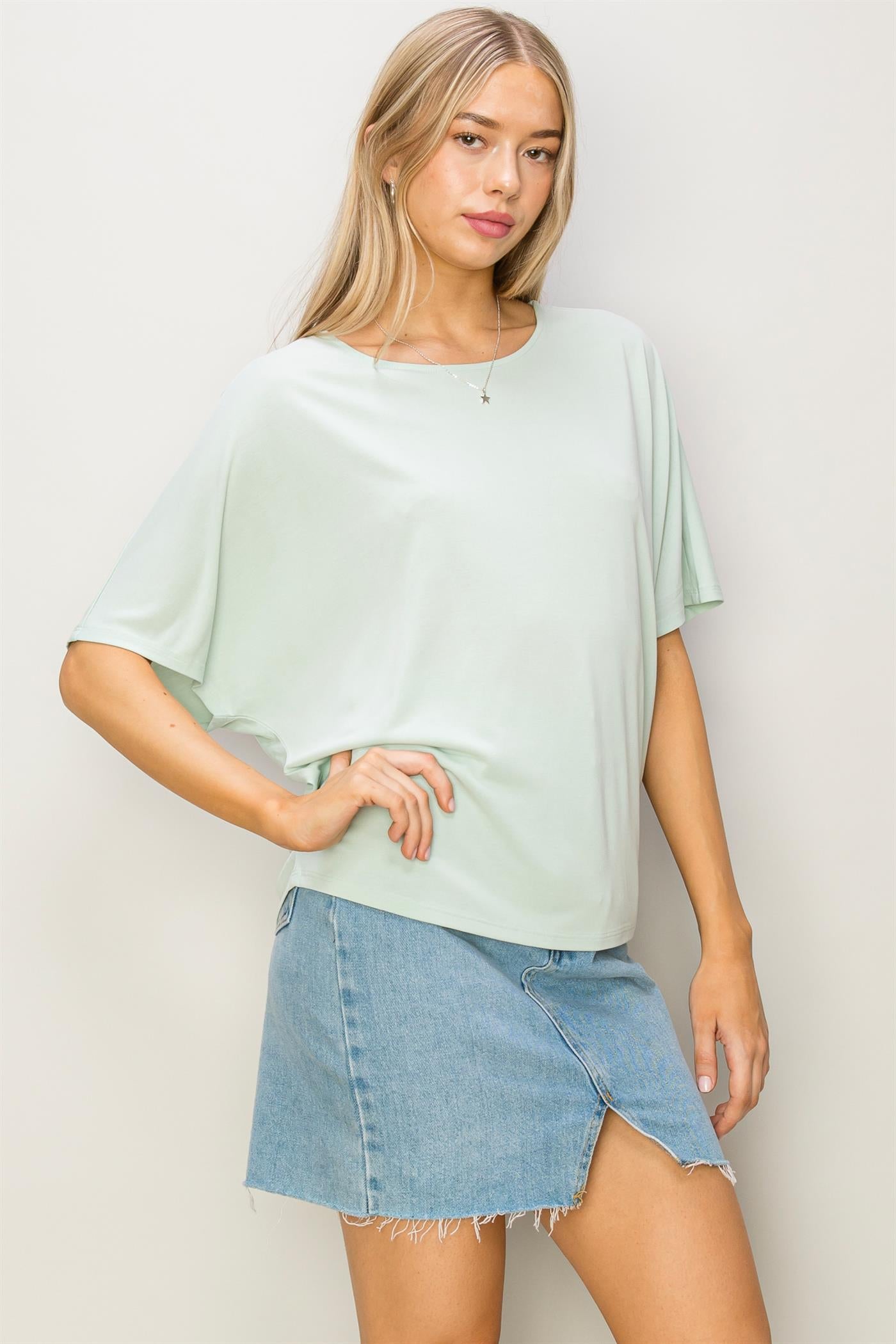 Wholesale D-Elbow Length Dolman Sleeve Top Clothing Tops DZ24C199-D MINT DOUBLE ZERO