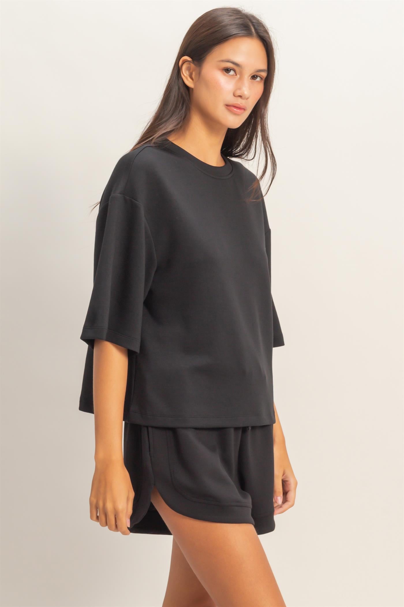Wholesale Scuba Short Sleeve Boxy Top T-Shirts DZ26A271 BLACK DOUBLE ZERO