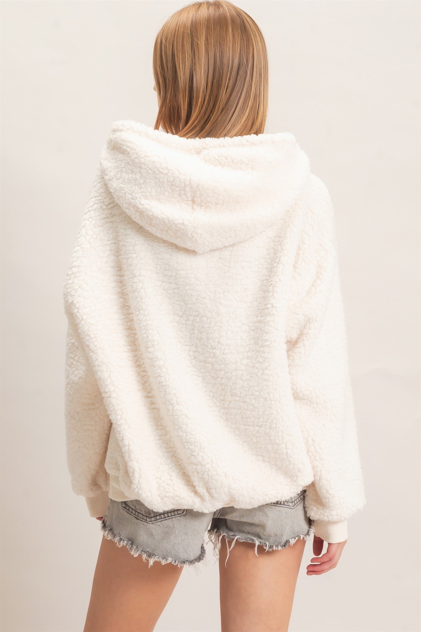 Wholesale Plush Sherpa Pullover Hoodie Hoodies HF26F289 CREAM HYFVE