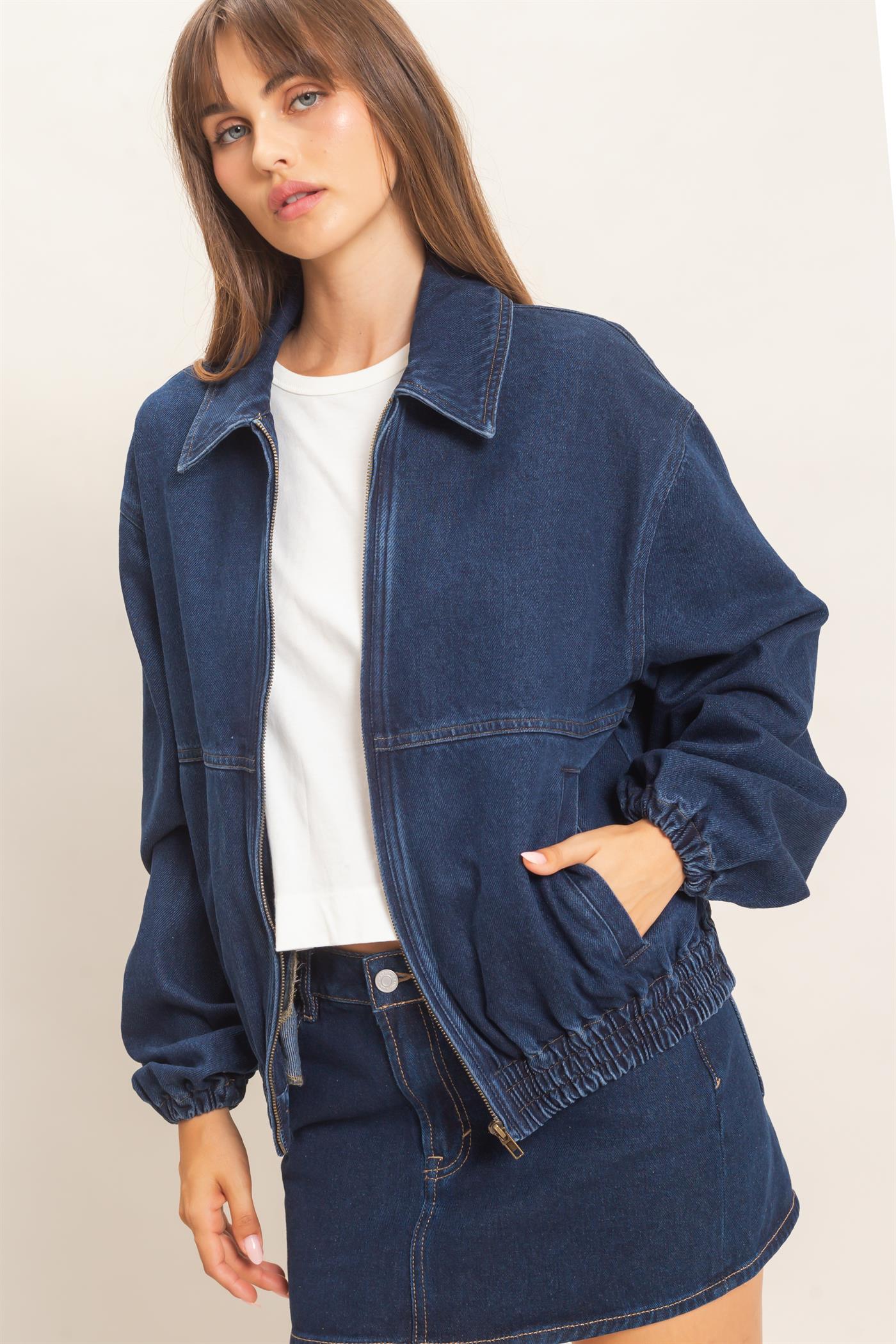 Wholesale Enzyme Wash Denim Jacket Coats & Jackets HF26C924 DARK DENIM HYFVE
