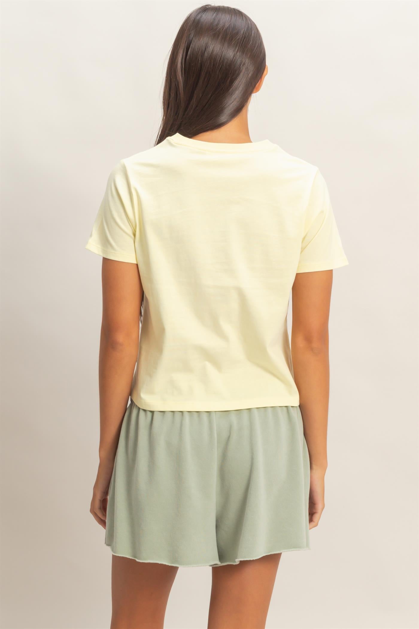 Wholesale Crew Neck Cotton T-Shirt Clothing Tops DZ26C412 PALE YELLOW DOUBLE ZERO