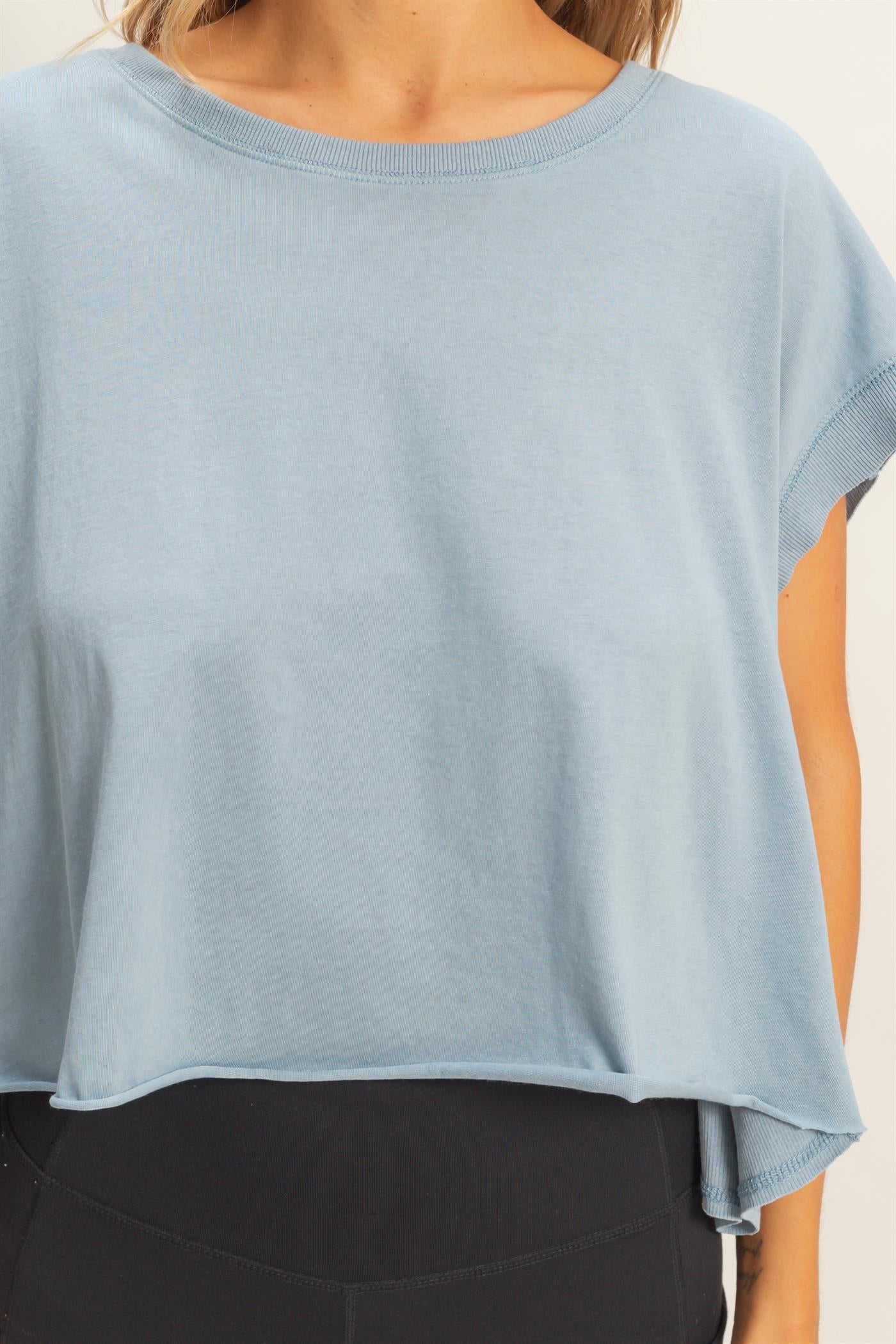 Wholesale Boxy Crew Neck Top T-Shirts HF26C288-D LIGHT BLUE HYFVE