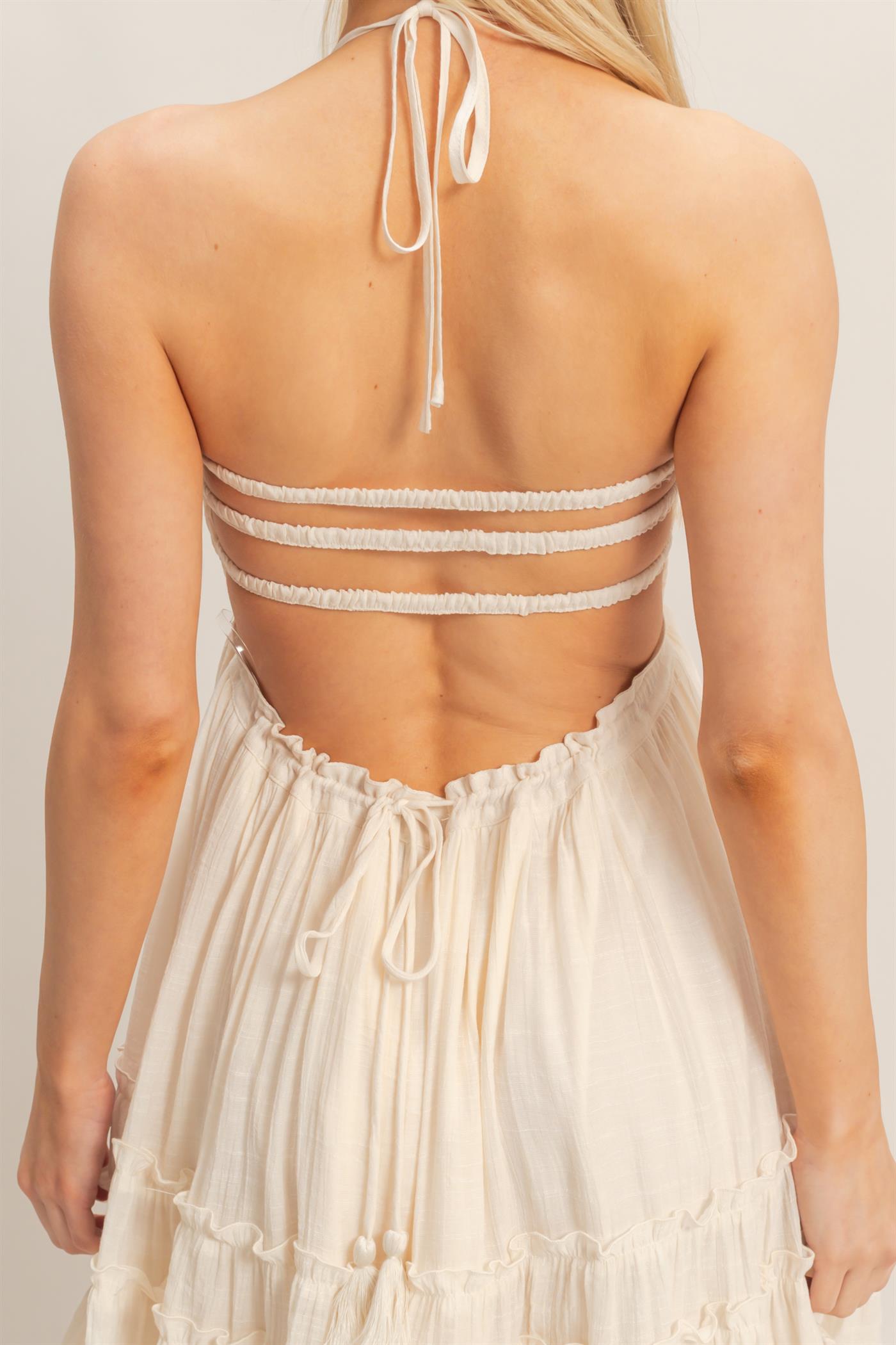 Wholesale Smocked Tiered Midi Dress Dresses HF26C299-D CREAM HYFVE