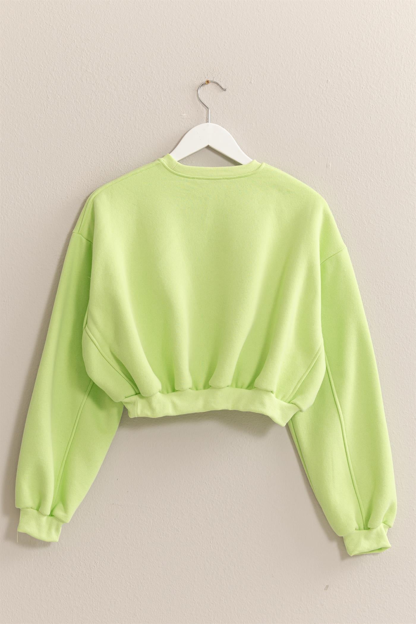 Wholesale Washed French Terry Cropped Sweatshirt Sweatshirts HF24E983 LIME HYFVE