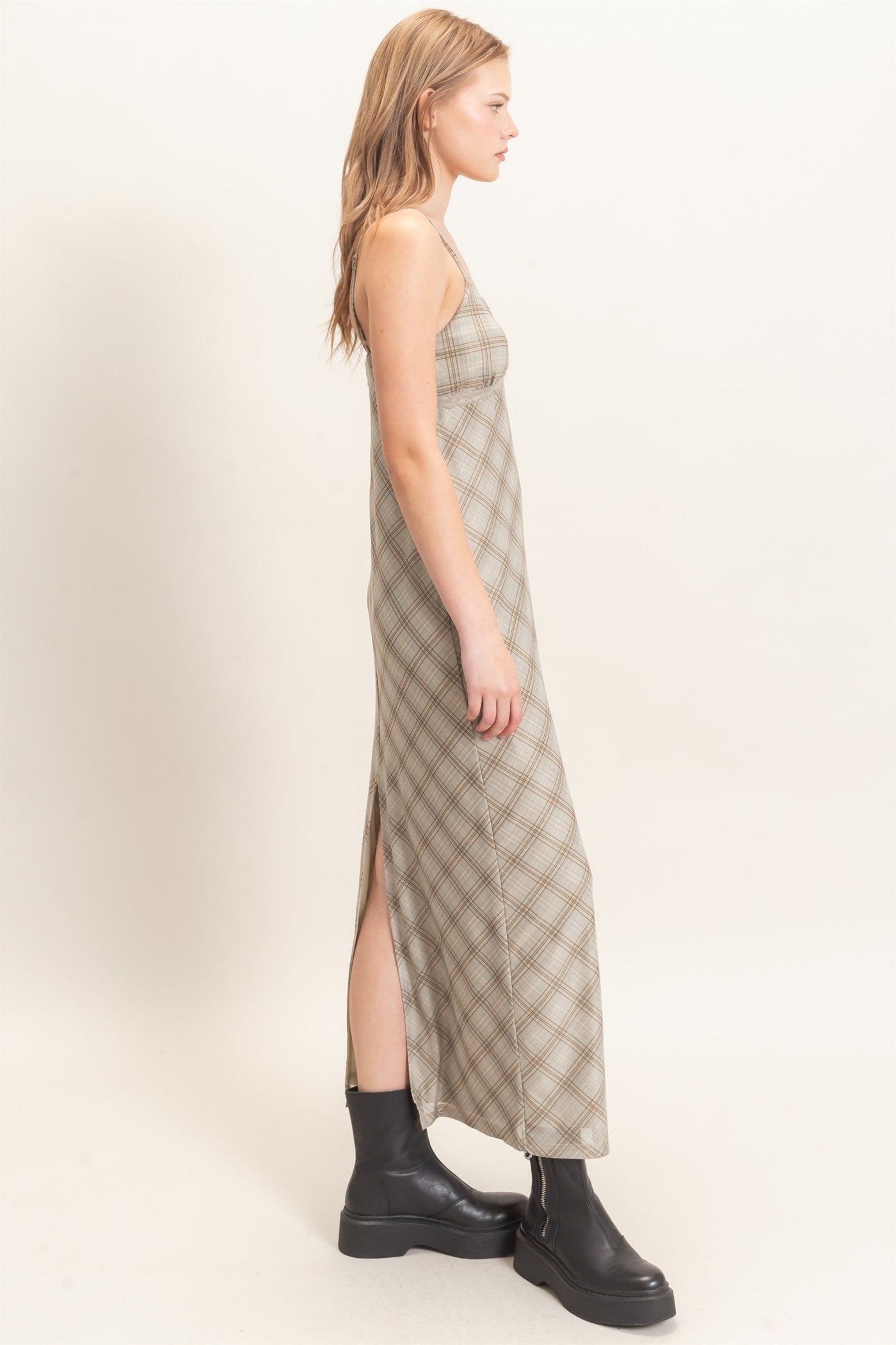 Wholesale Plaid Spaghetti Strap Midi Dress Dresses HF26E709 SAGE HYFVE