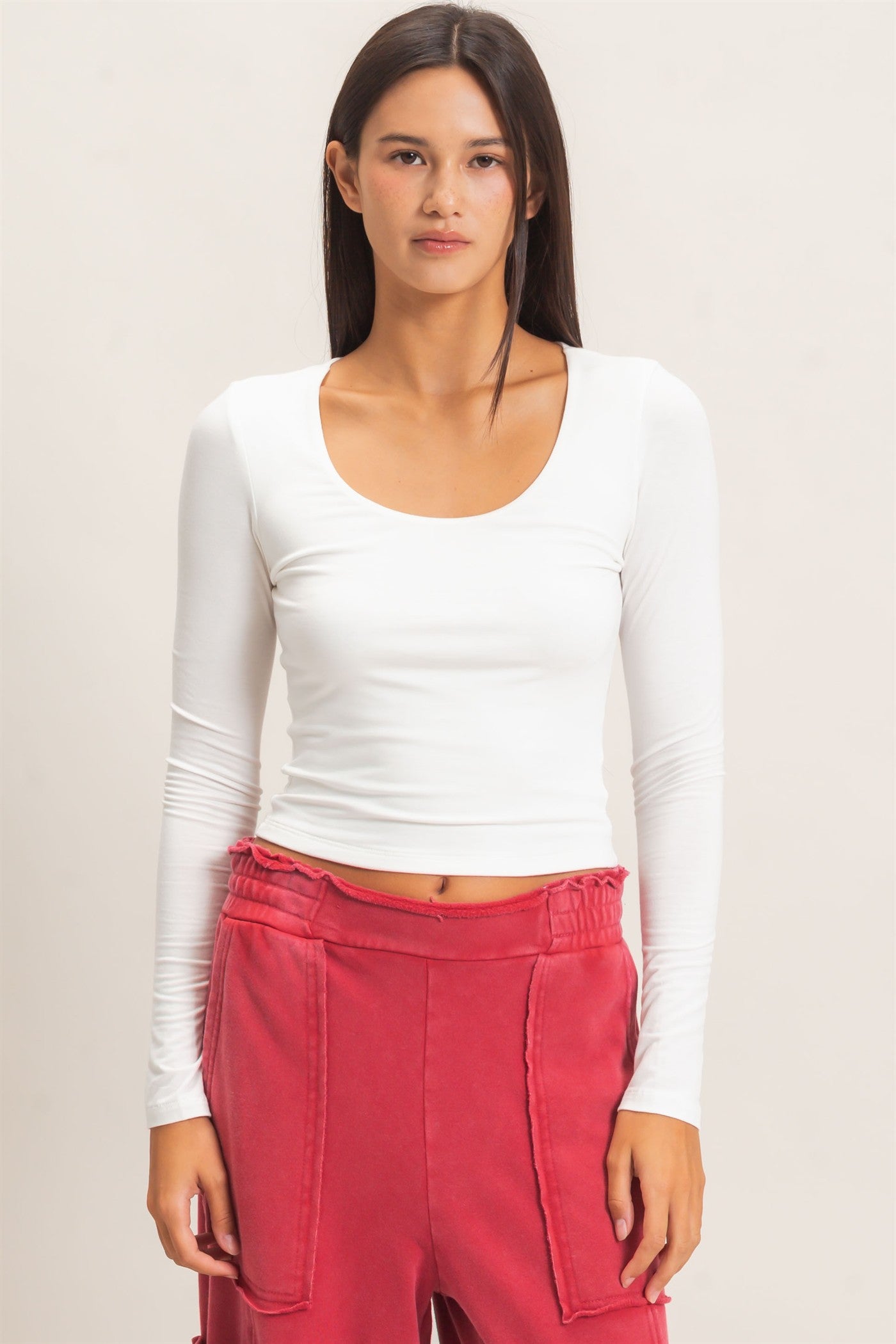 Wholesale Scoop Neck Long Sleeve Top Clothing Tops DZ26E250 OFF WHITE DOUBLE ZERO