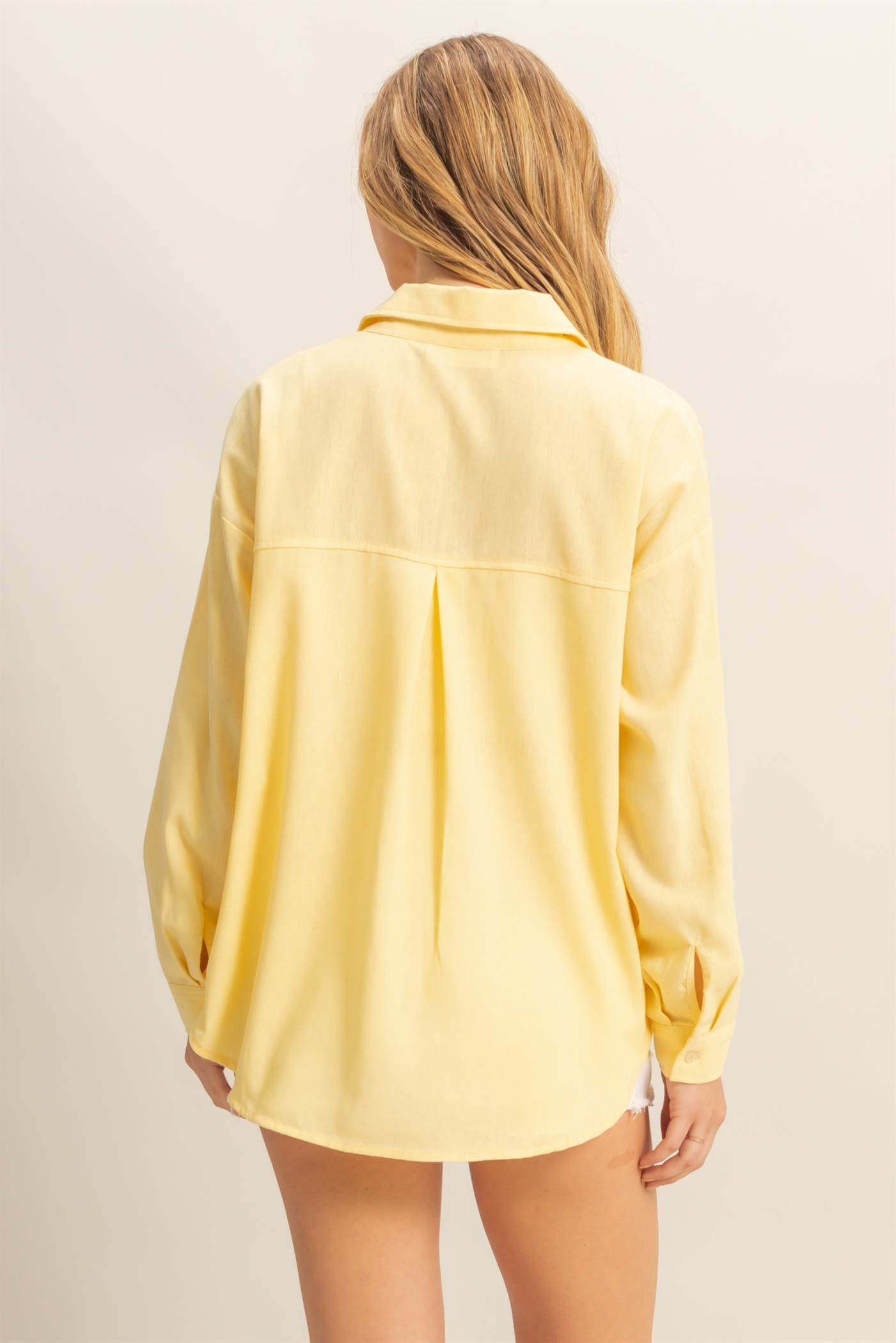 Wholesale Sand Washed Relaxed Long Sleeve Shirt Clothing Tops DZ24C609 CREAMY YELLOW DOUBLE ZERO