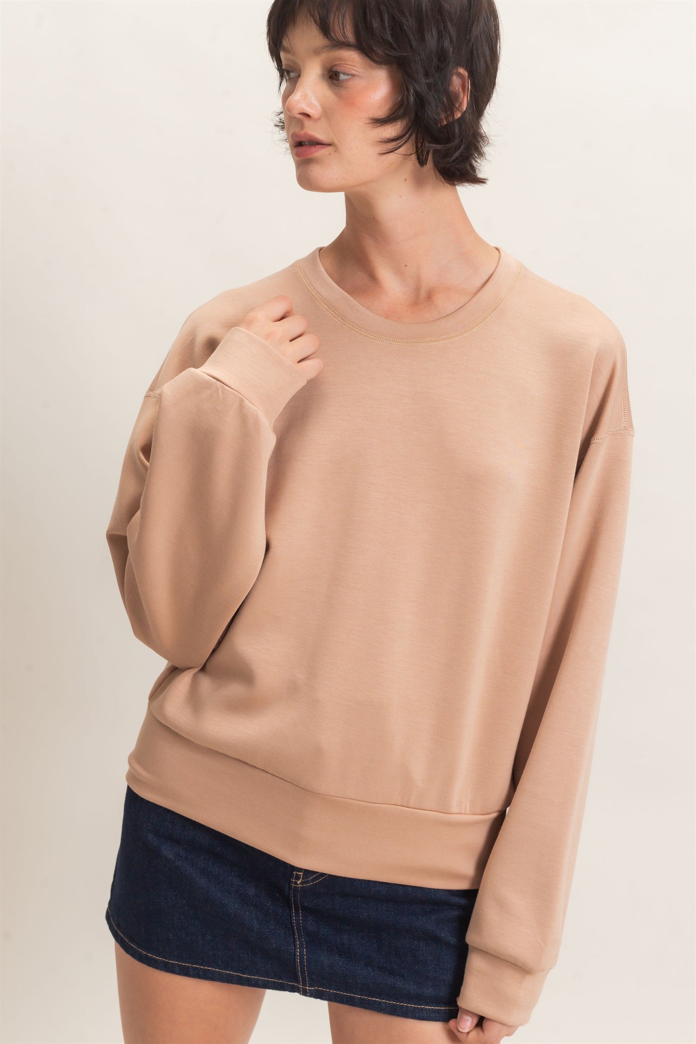 Wholesale Crew Neck Sweatshirt Sweatshirts DZ26C966 DARK TAUPE DOUBLE ZERO