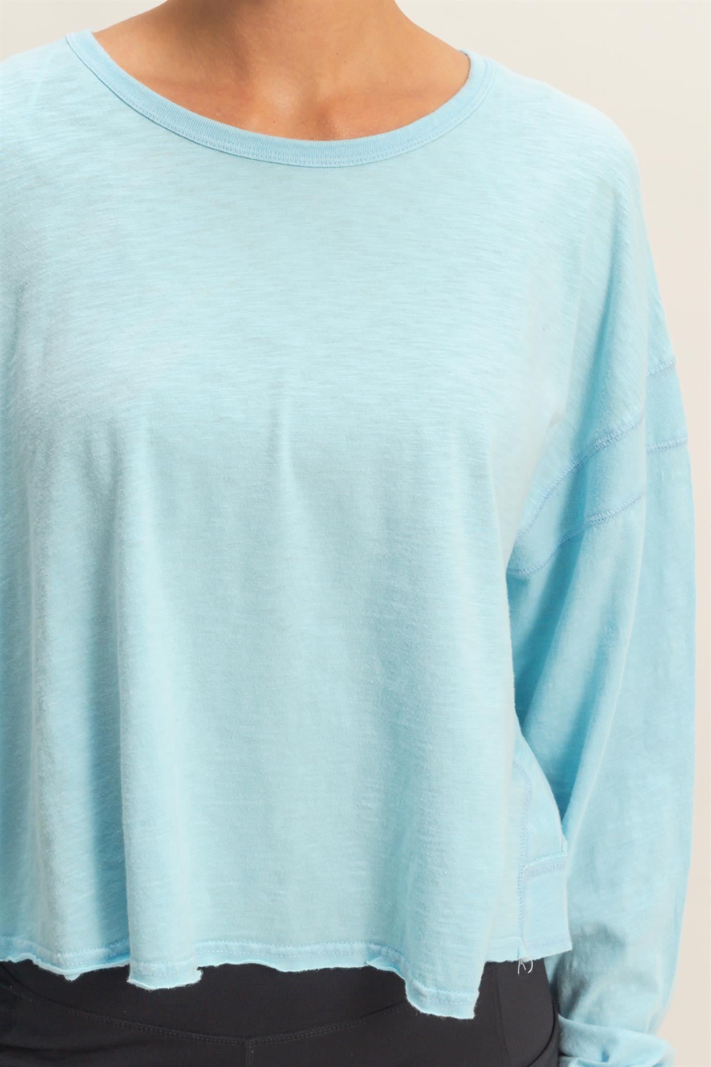 Wholesale Cross Detail Open Back Long-Sleeve Top Clothing Tops DZ26C731 BLUE DOUBLE ZERO