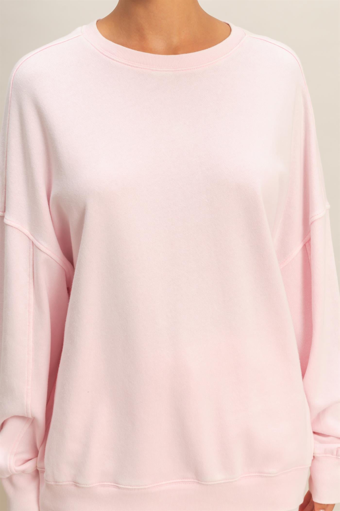 Wholesale Acid Wash Oversized Sweatshirt Sweatshirts DZ26A984 SOFT PINK DOUBLE ZERO