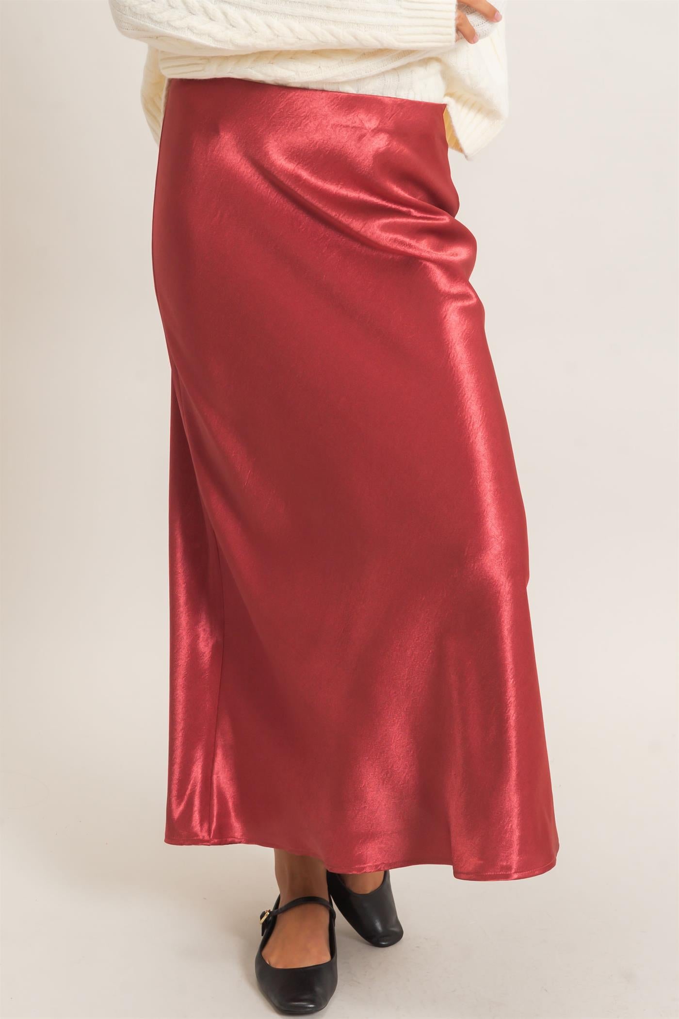 Wholesale Satin Midi Skirt Skirts DZ26C962 DARK RED DOUBLE ZERO