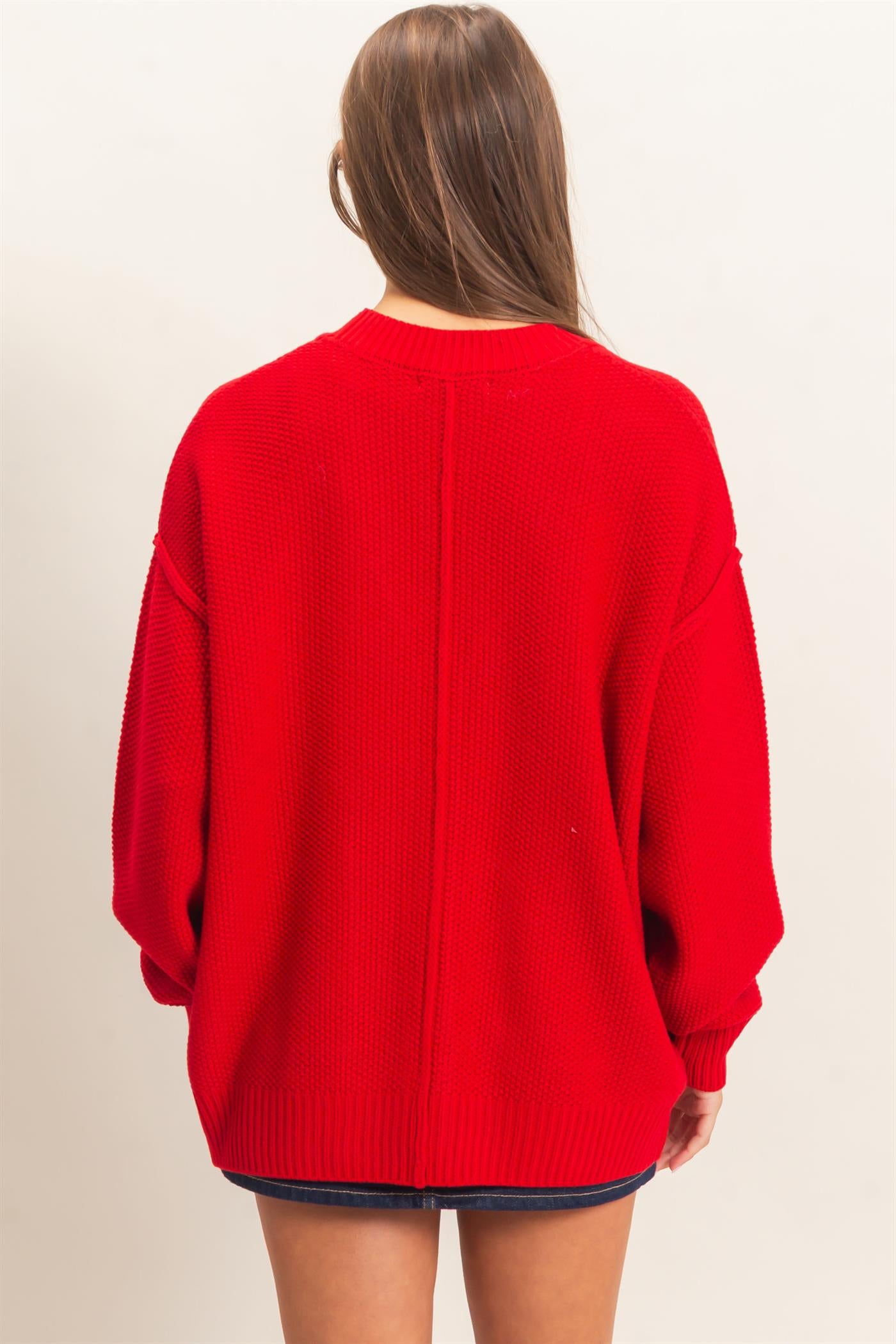 Wholesale Textured Oversized Knit Buttoned Cardigan Cardigans DZ26C971 RED DOUBLE ZERO