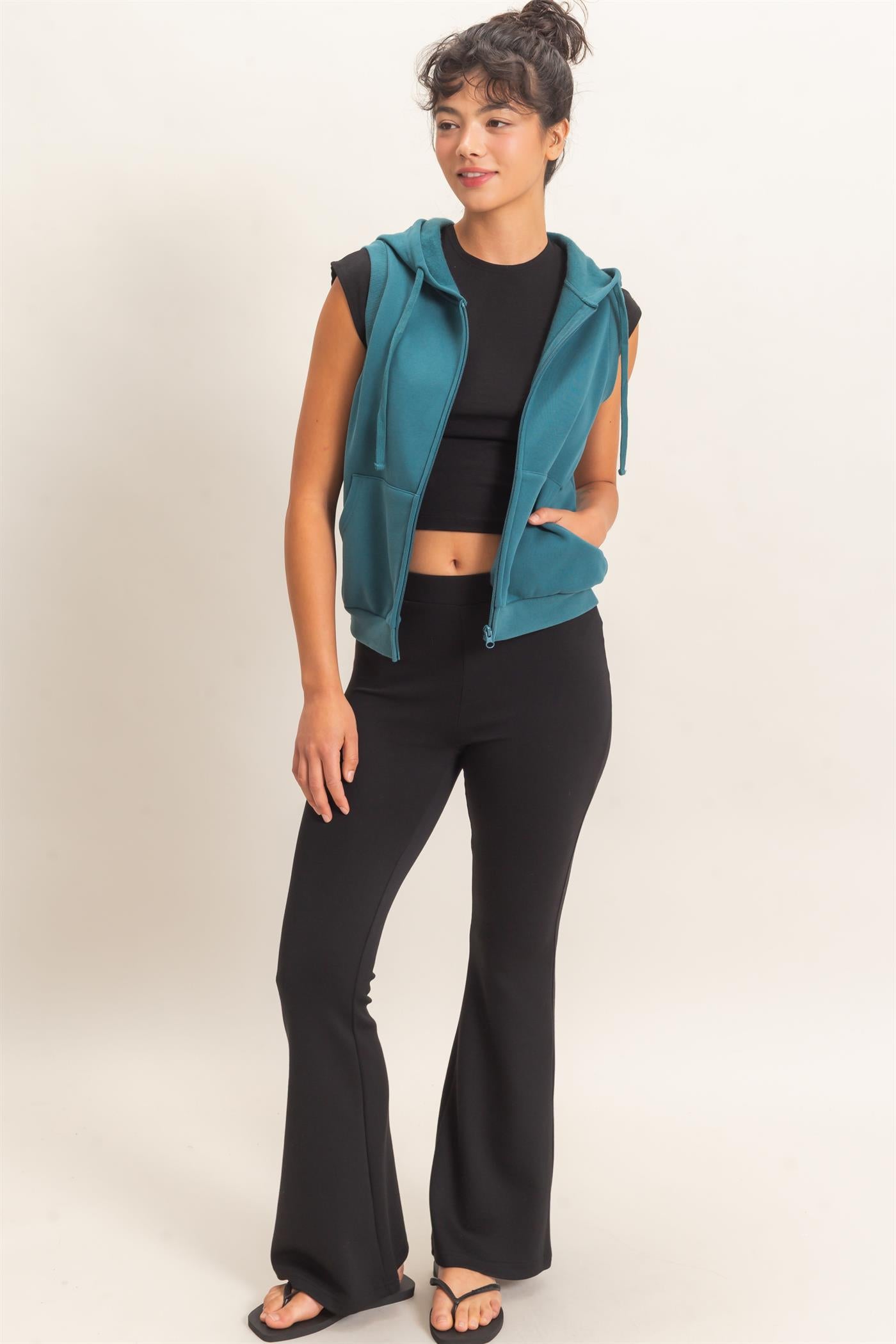 Wholesale Flared Elastic Waist Pants Pants DZ26E393 BLACK DOUBLE ZERO