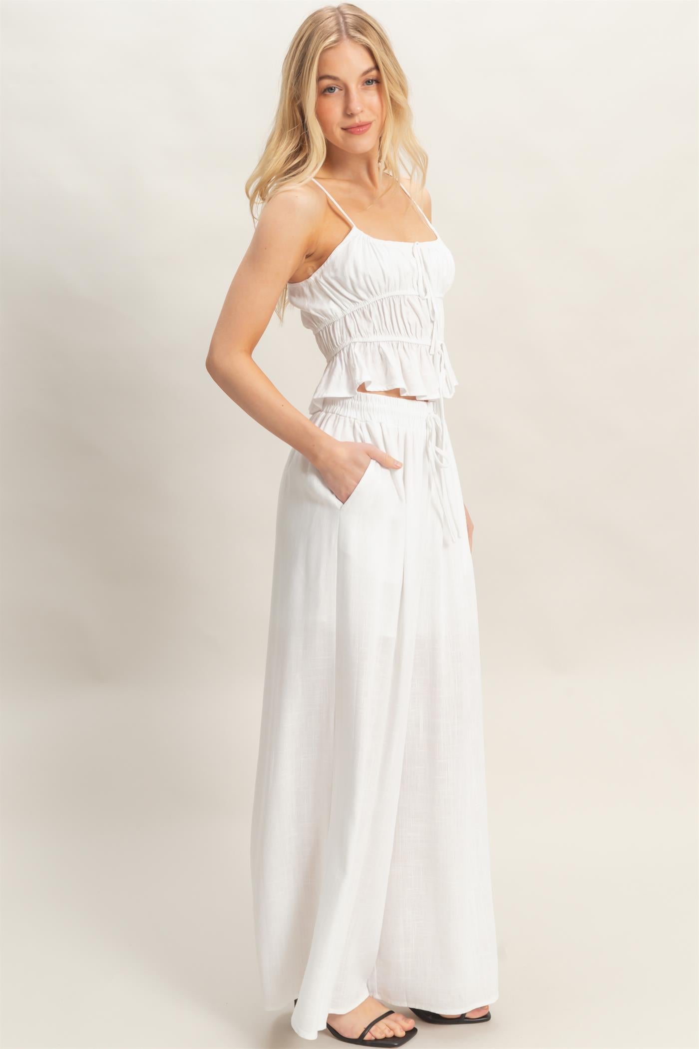 Wholesale Tiered Tank & Palazzo Set Clothing HF26C316-SET-D WHITE HYFVE