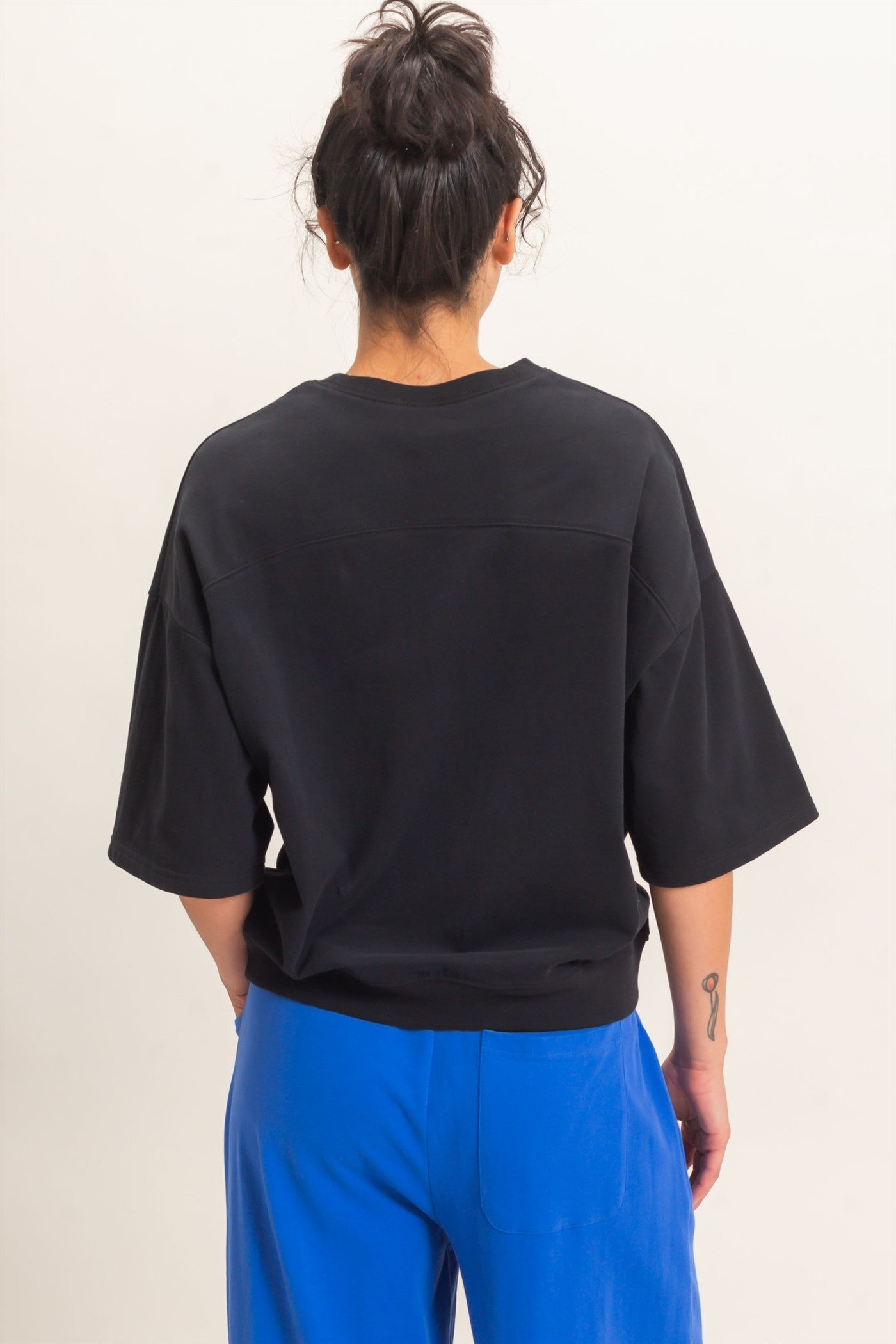 Wholesale Washed Crew Neck Short Sleeve Top Clothing Tops DZ26E381 BLACK DOUBLE ZERO
