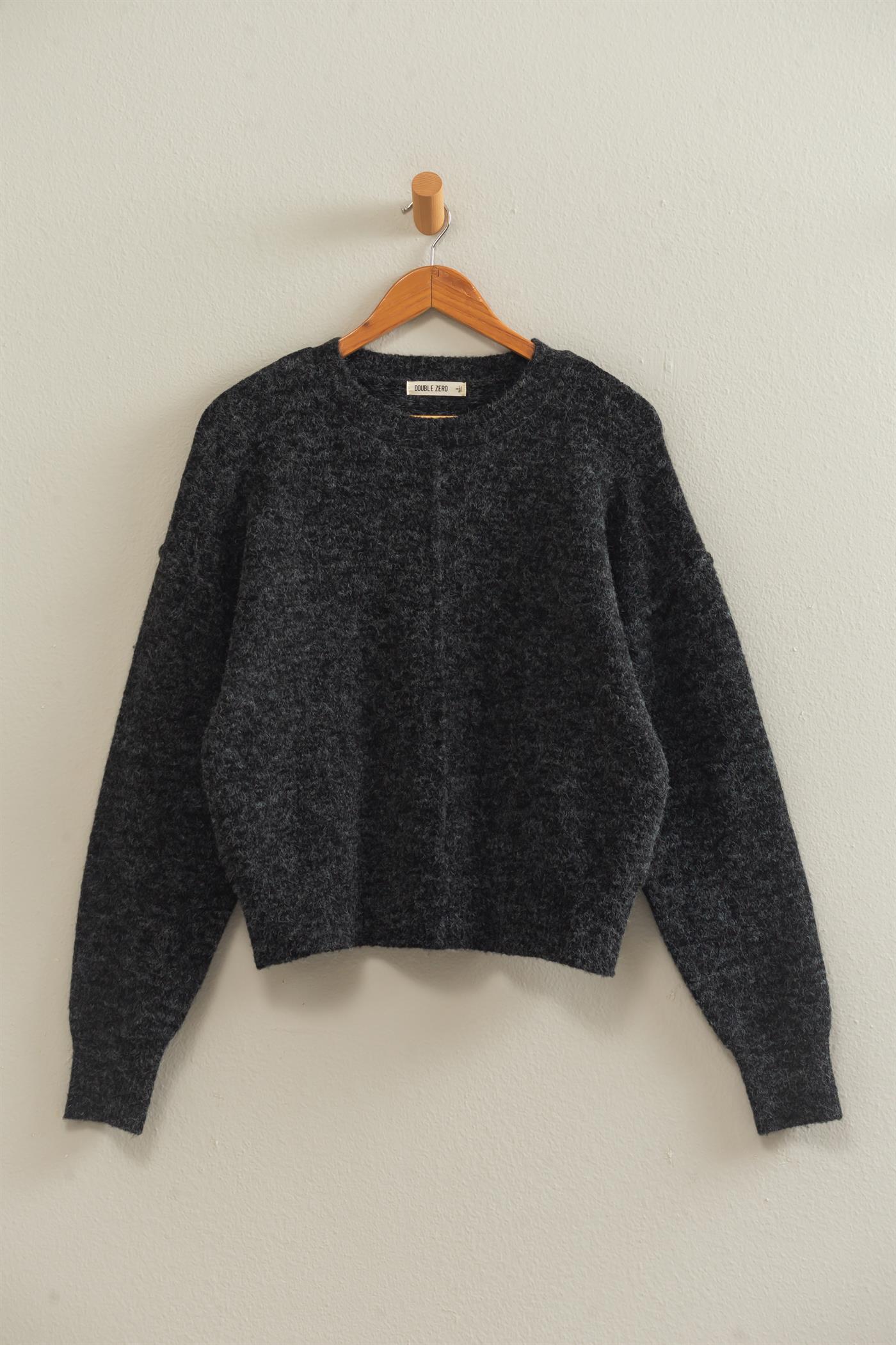 Wholesale Crew Neck Seam Detail Sweater Sweaters DZ26E240 BLACK DOUBLE ZERO