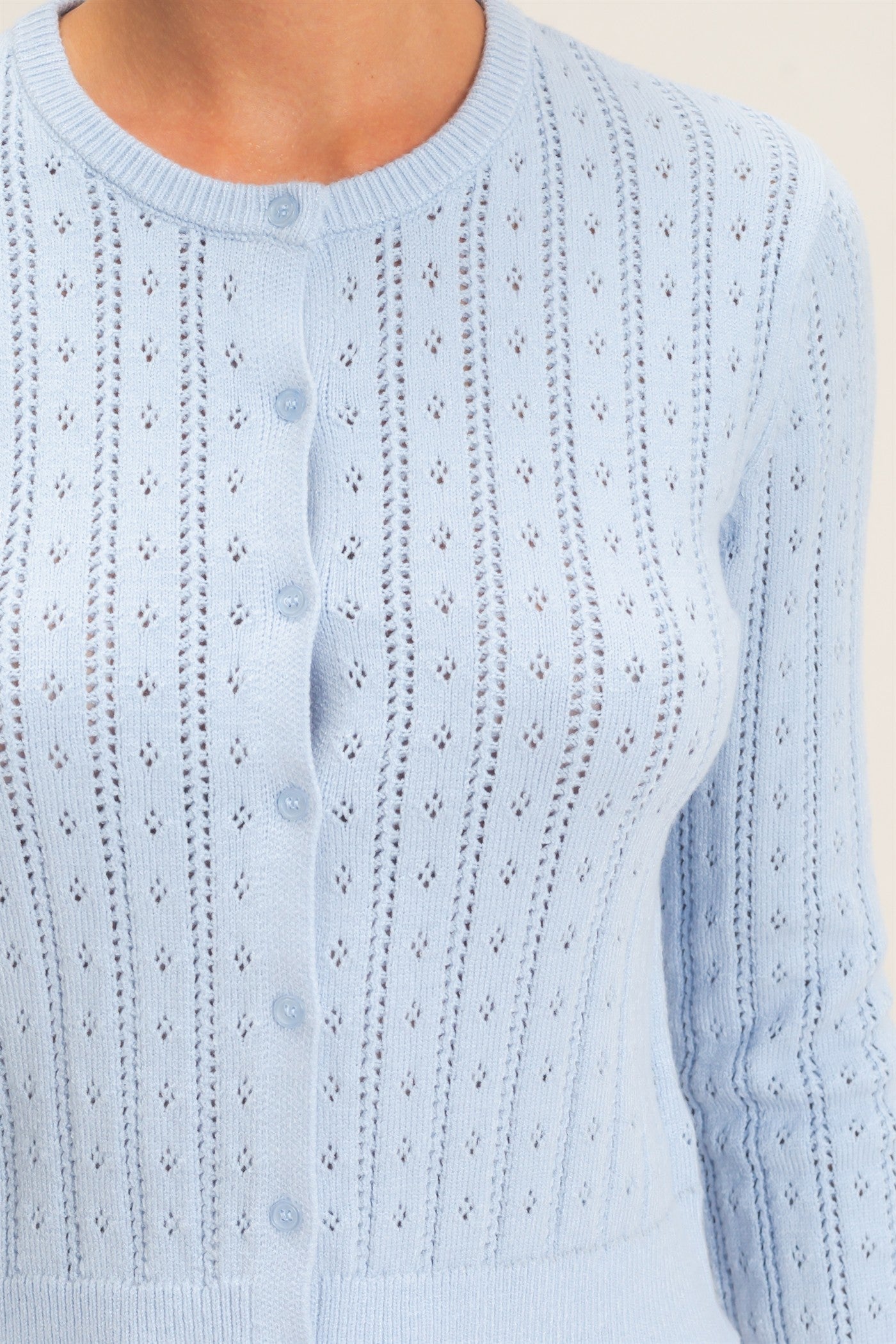 Wholesale Pointelle Button-Down Cardigan Cardigans DZ26E302 ICE BLUE DOUBLE ZERO