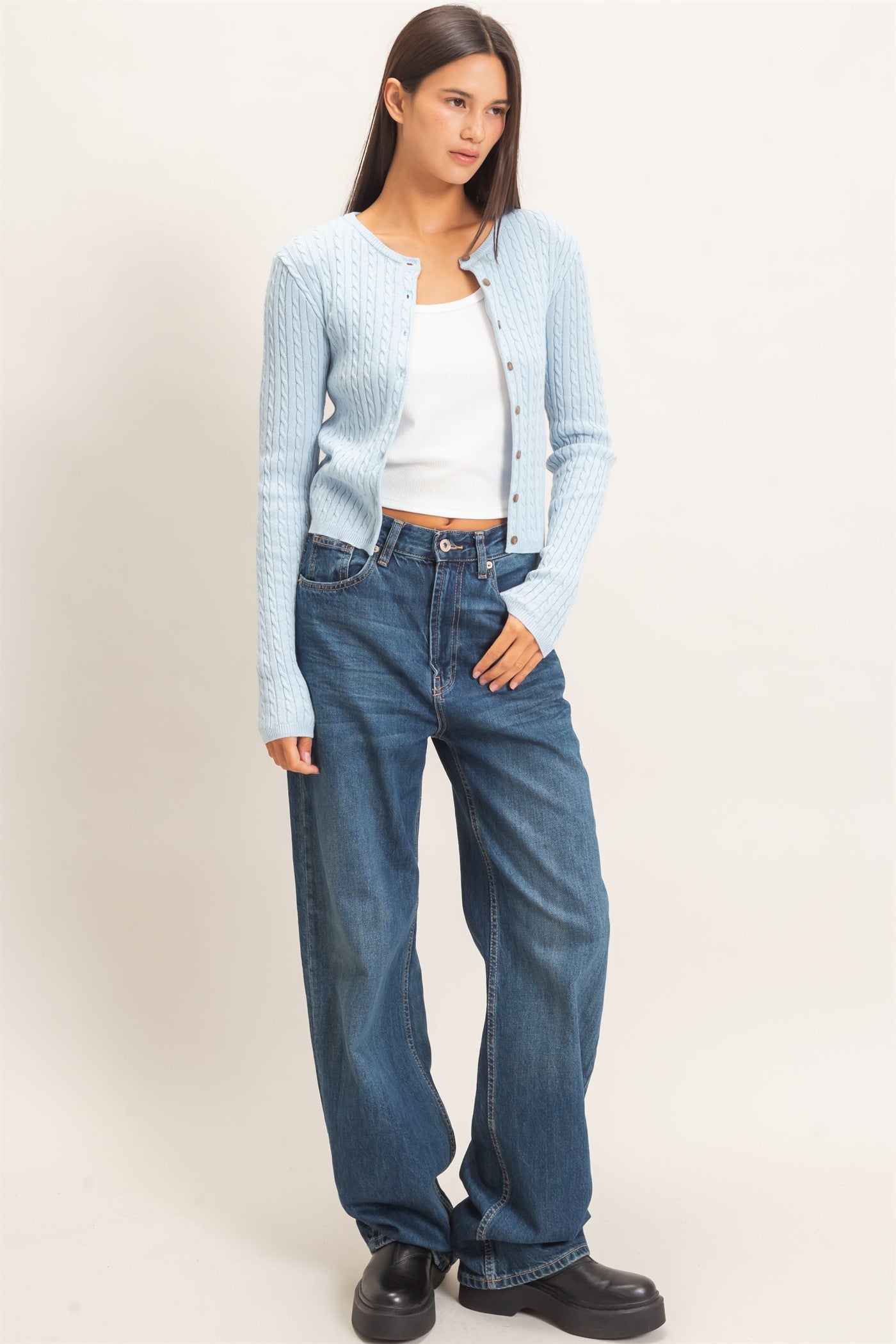 Wholesale Cable Knit Cardigan Cardigans DZ26E256 ICE BLUE DOUBLE ZERO
