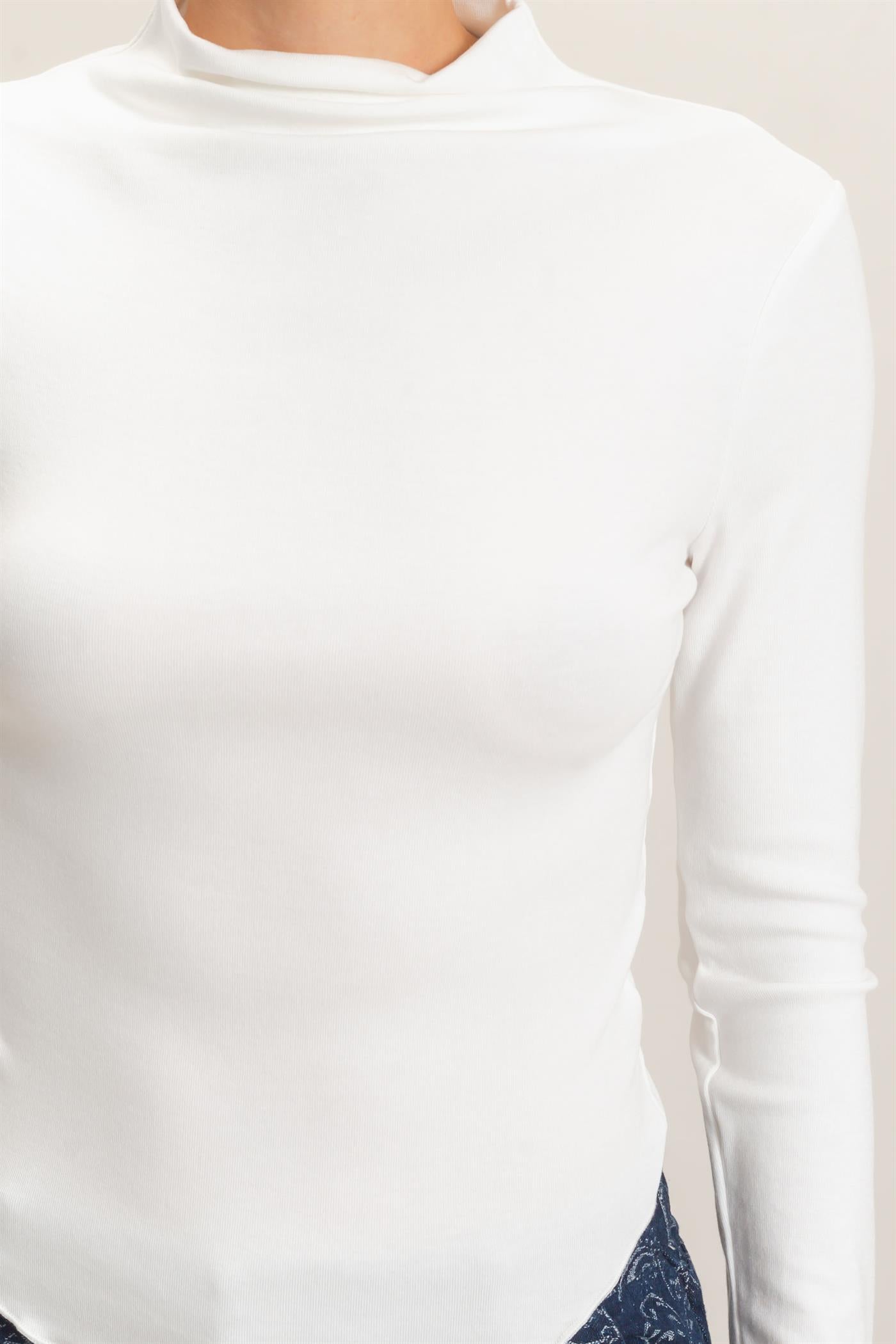 Wholesale Long Sleeve Lettuce Hem Top Clothing Tops HF26F122 IVORY HYFVE