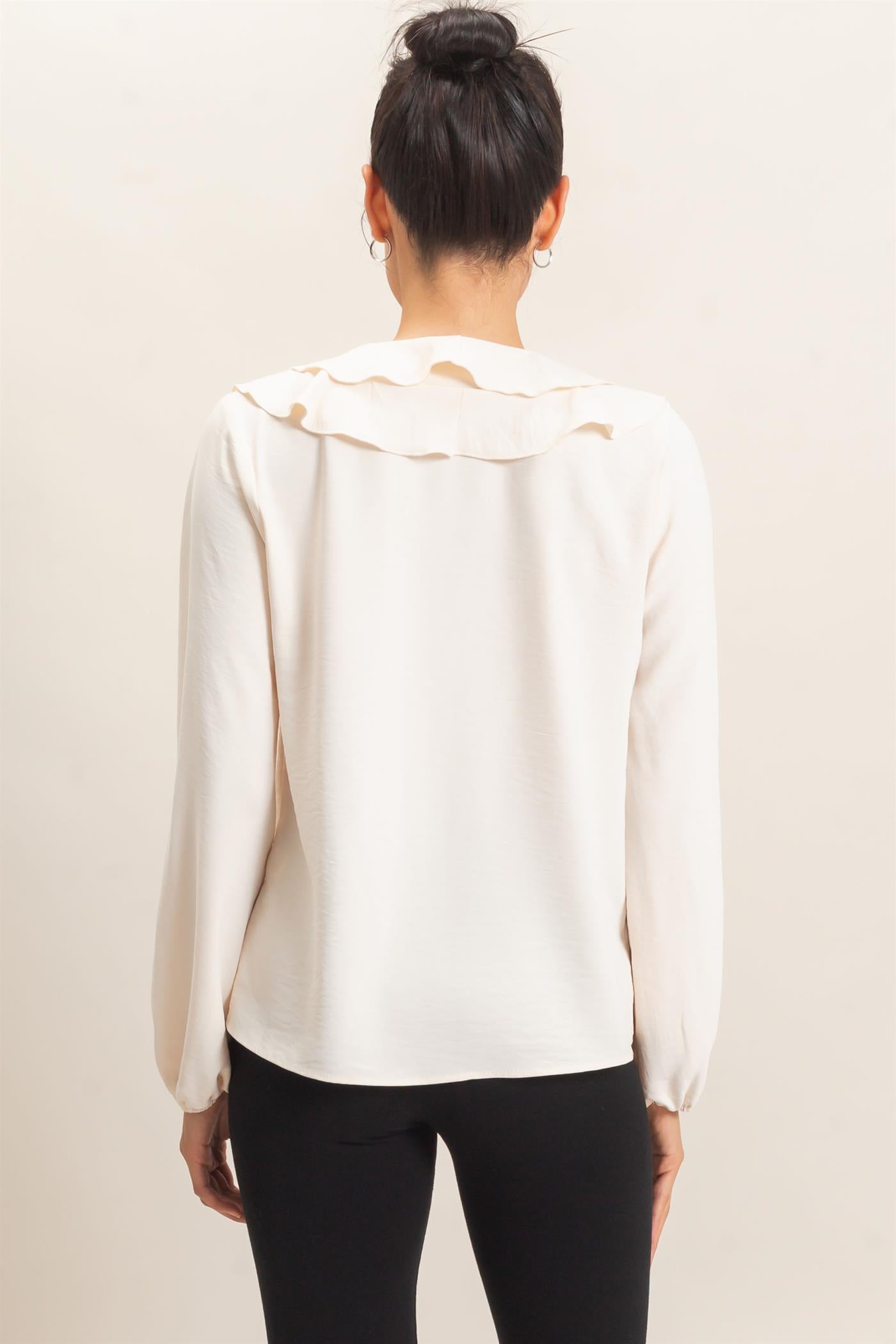 Wholesale Ruffled V-Neck Button-Up Blouse Blouses HF26C739 ALPACA HYFVE
