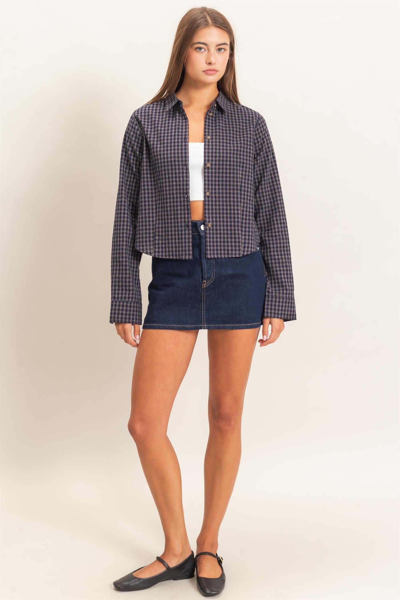 Wholesale Plaid Long Sleeve Shirt Shirts DZ26E910 NAVY DOUBLE ZERO