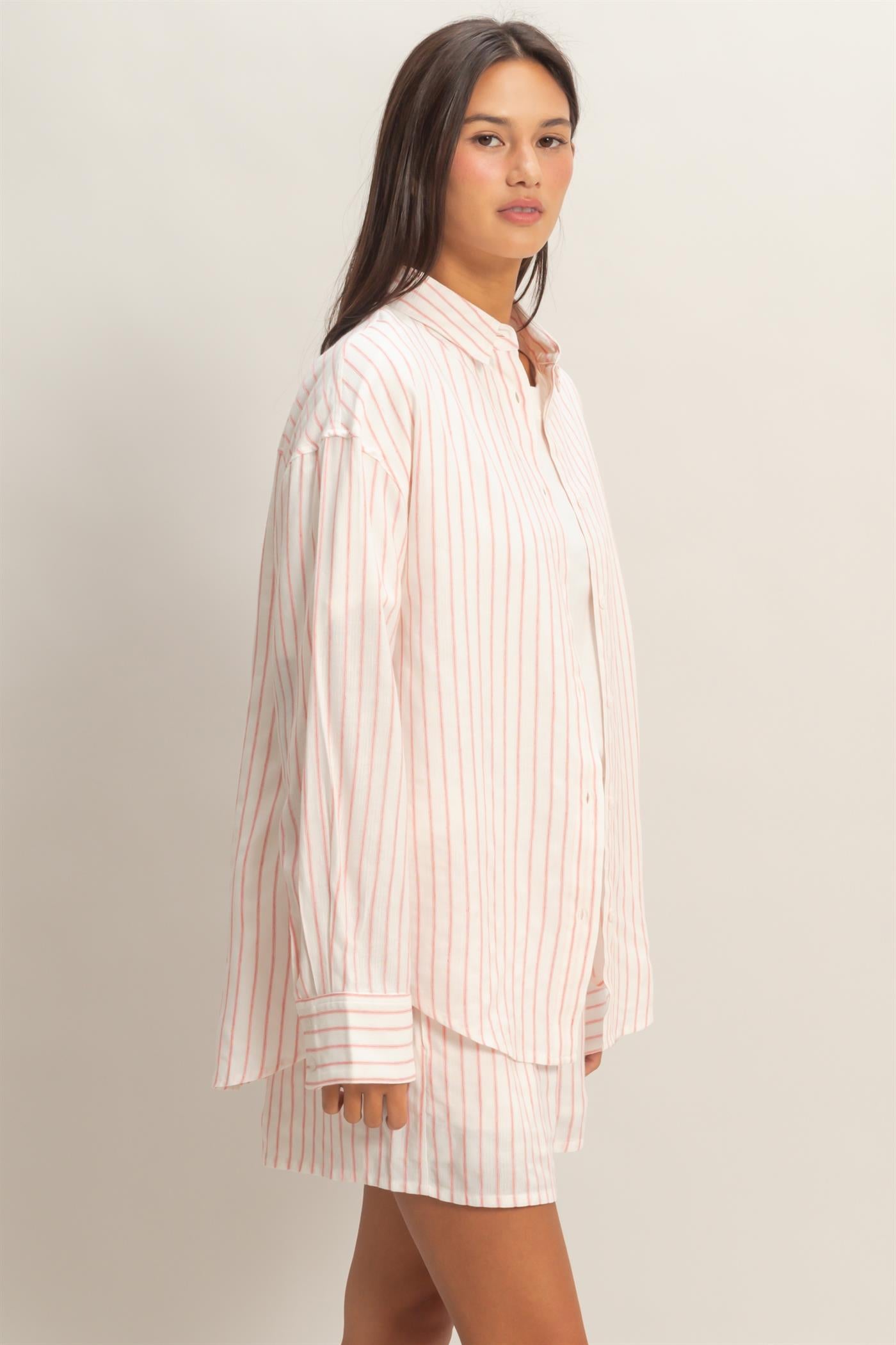 Wholesale Striped Button-Up Shirt Shirts DZ26C413 PINK DOUBLE ZERO