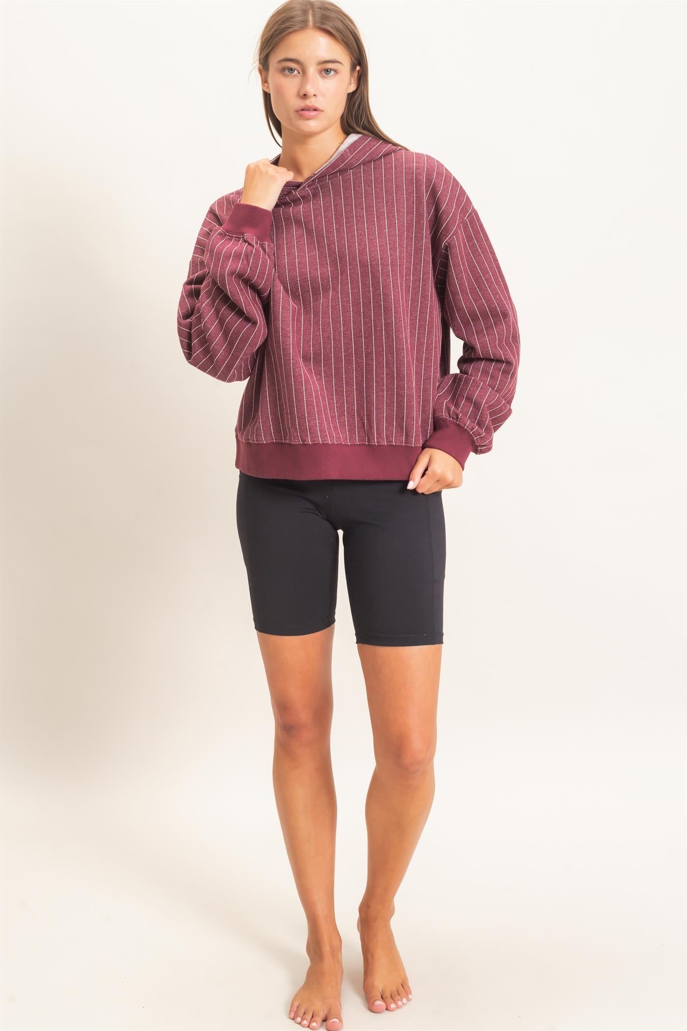 Wholesale Pinstripe French Terry Hoodie Hoodies DZ26E625 DARK CHERRY DOUBLE ZERO