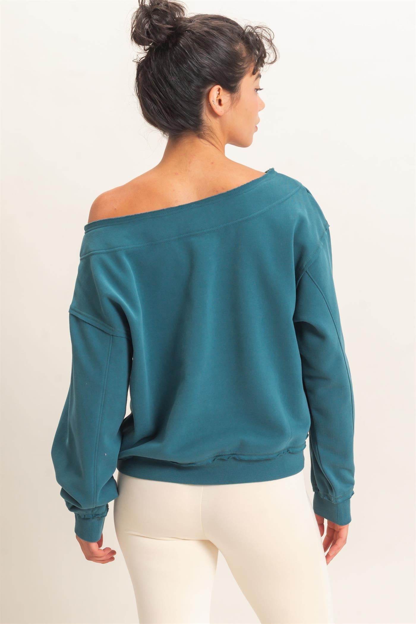 Wholesale Off Shoulder Sweatshirt Sweatshirts DZ26C880 DARK TEAL DOUBLE ZERO