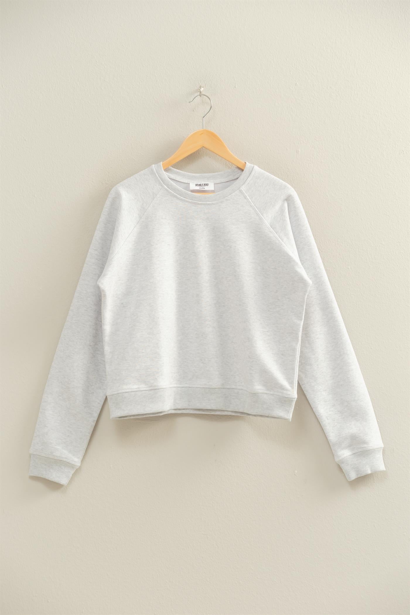 Wholesale Crew Neck Raglan Sleeve Comfy Pullover Sweatshirt Sweatshirts DZ25E237 HEATHER GRAY DOUBLE ZERO